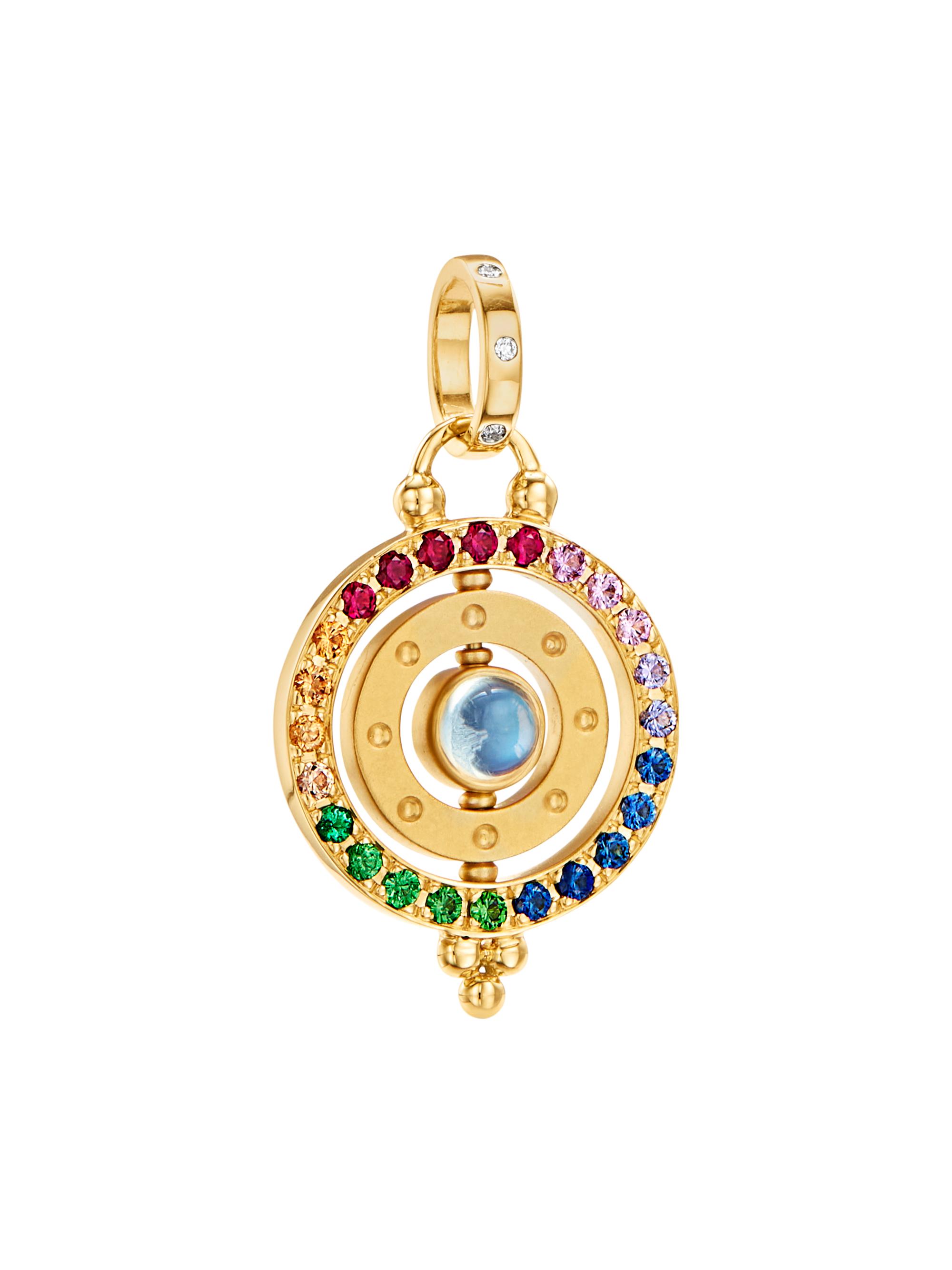 Temple St. Clair Women's Celestial 18K Yellow Gold & Rainbow Multi-Stone 3X Orbit Pendant - Yellow Gold