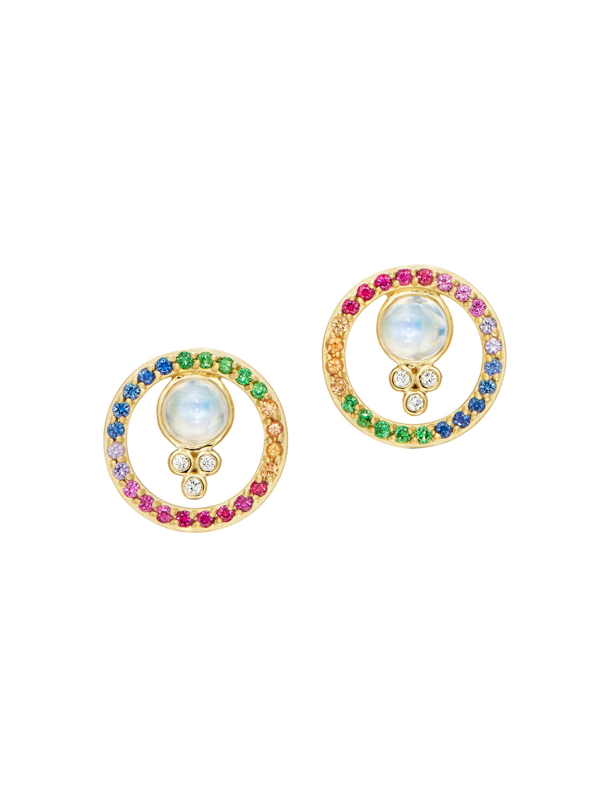 Temple St. Clair Women's Celestial 18K Yellow Gold & Rainbow Multi-Stone Orbit Stud Earrings - Yellow Gold