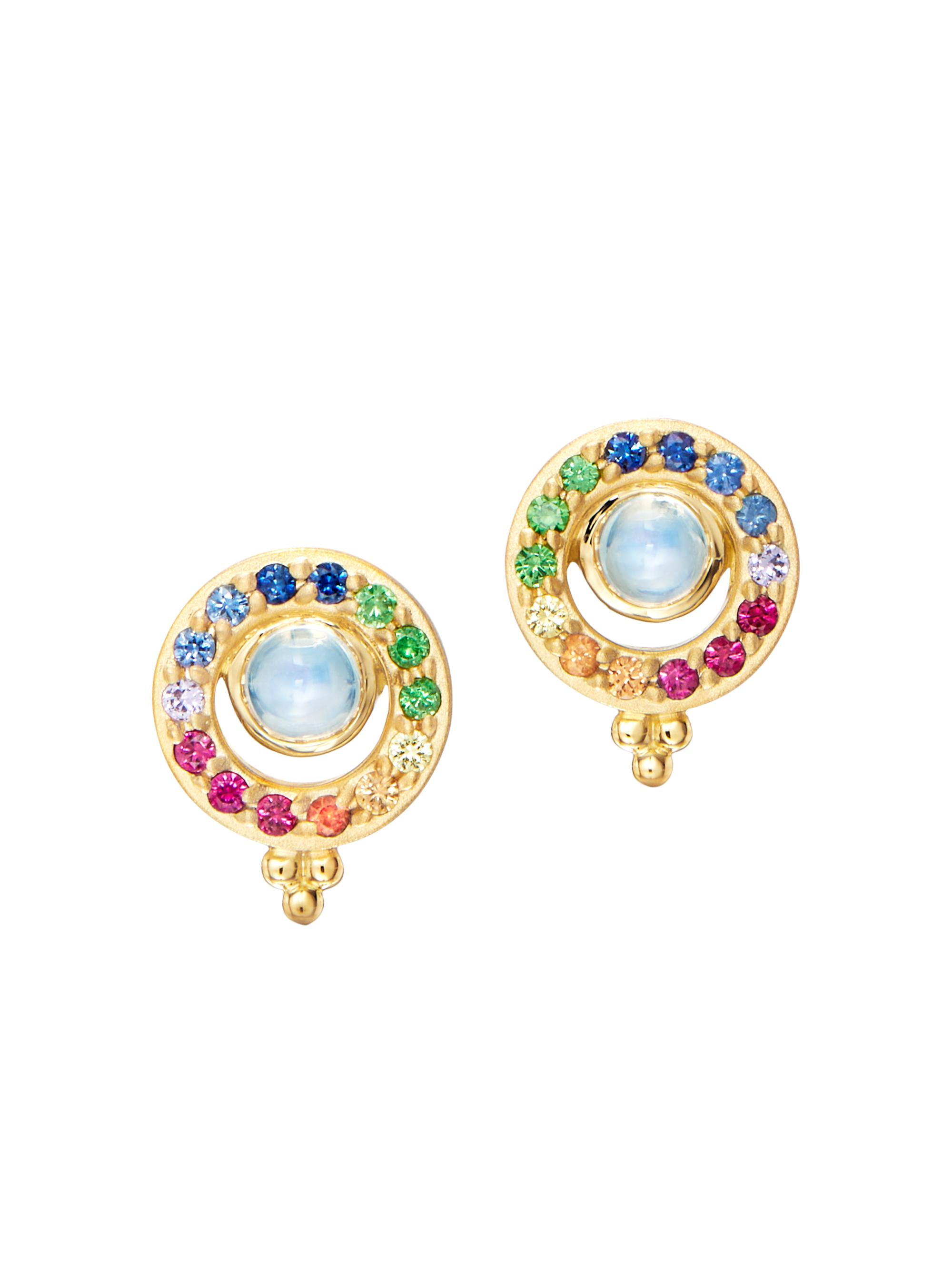 Temple St. Clair Women's Celestial 18K Yellow Gold & Rainbow Multi-Stone Mini Orbit Earrings - Yellow Gold