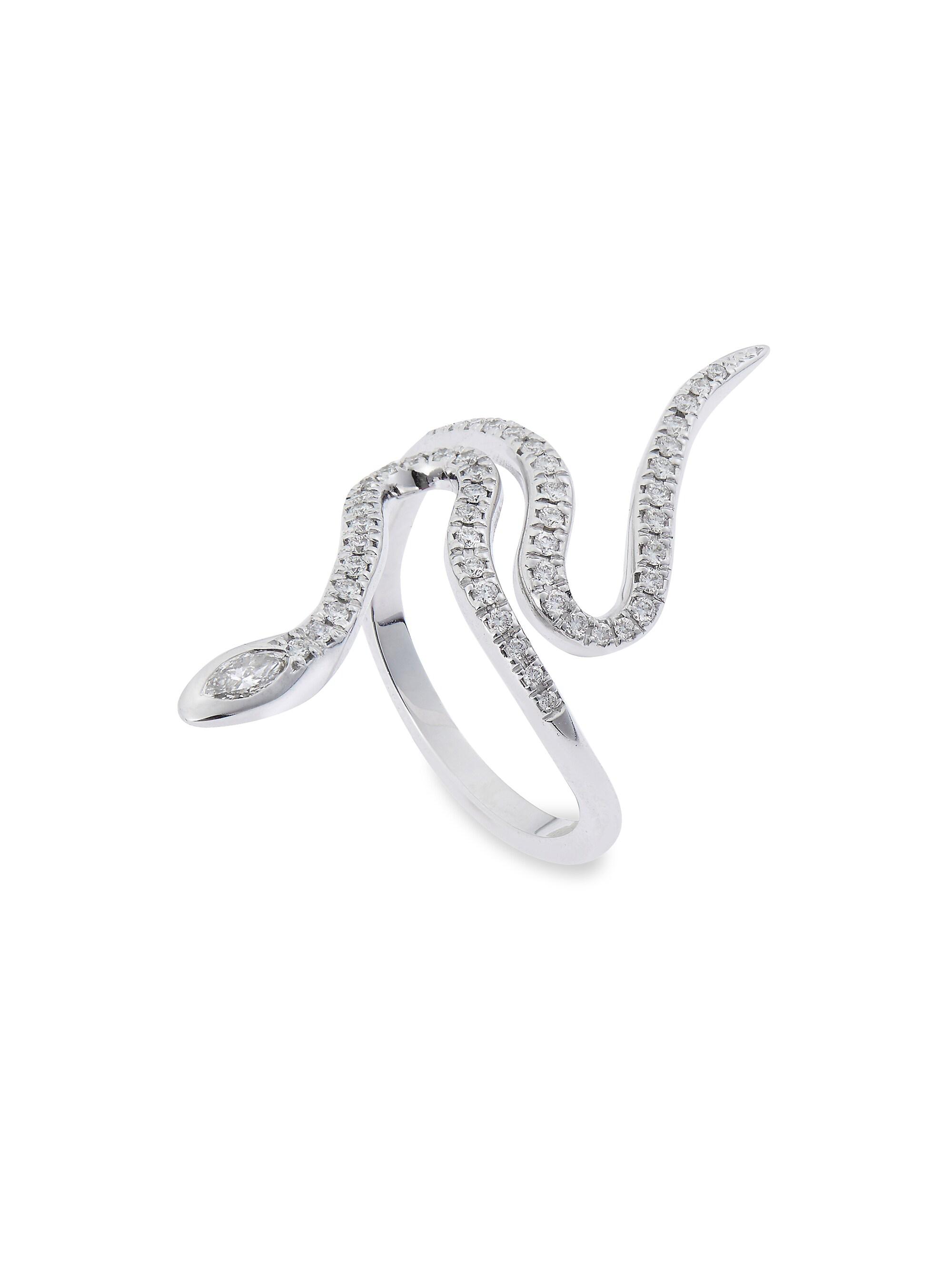 Ileana Makri Women's Snake 18K White Gold & Diamond Curled Snake Ring - White Gold