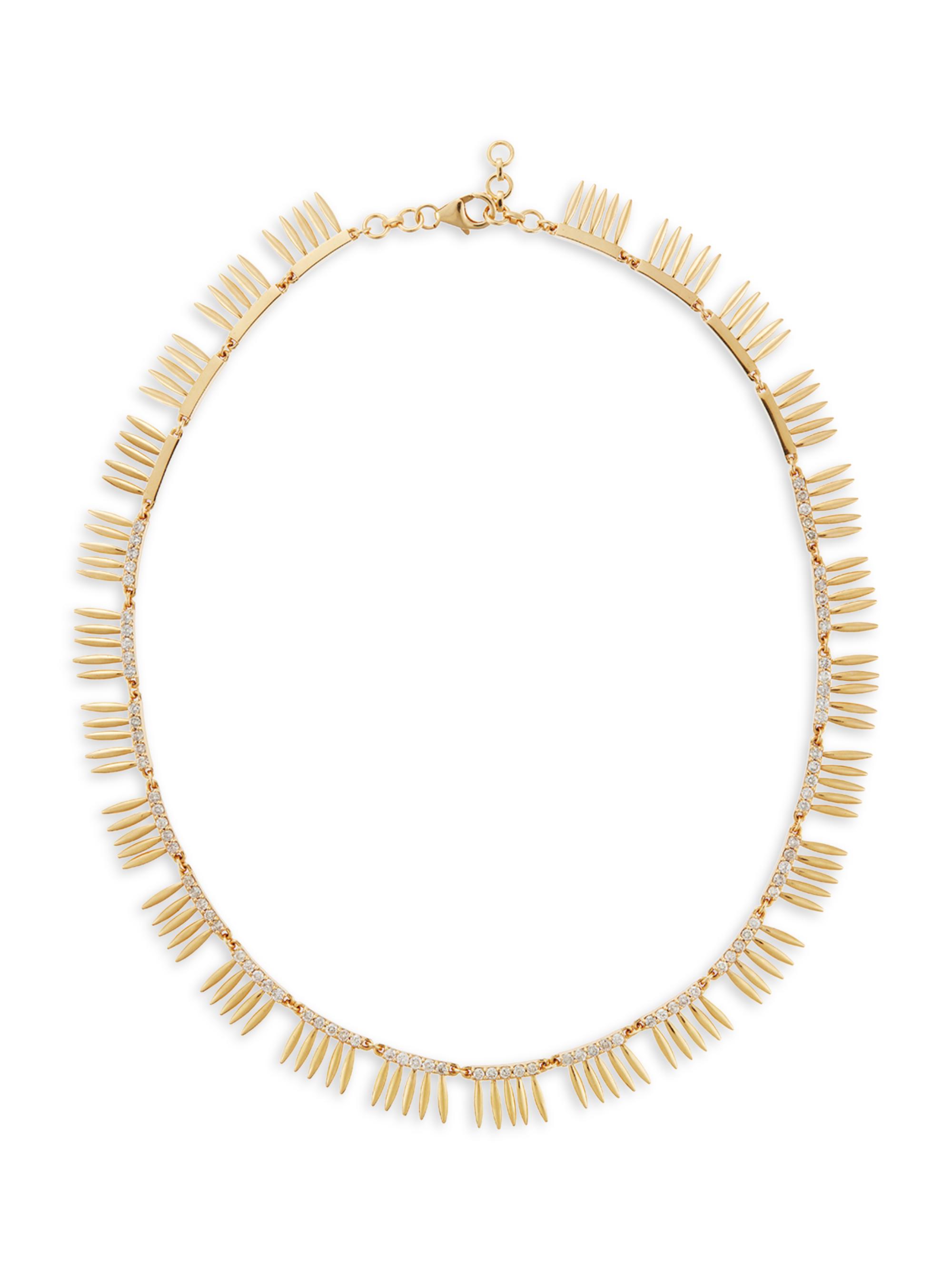 Ileana Makri Women's Grass 18K Yellow Gold & Brown Diamond Sunny Leaves Necklace - Yellow Gold