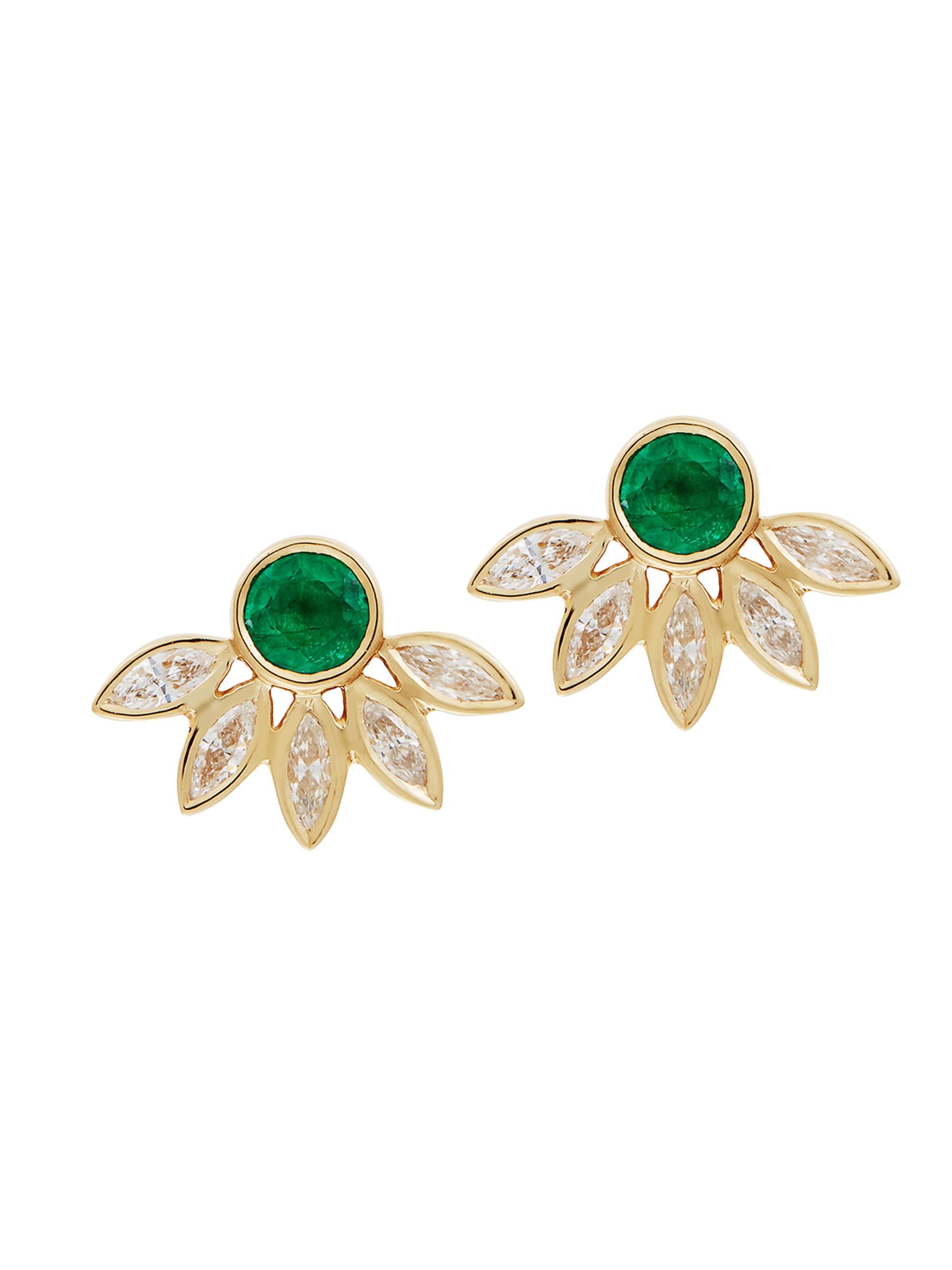Ileana Makri Women's Grass 18K Yellow Gold, Brown Diamond & Emerald Sunflower Stud Earrings - Yellow Gold