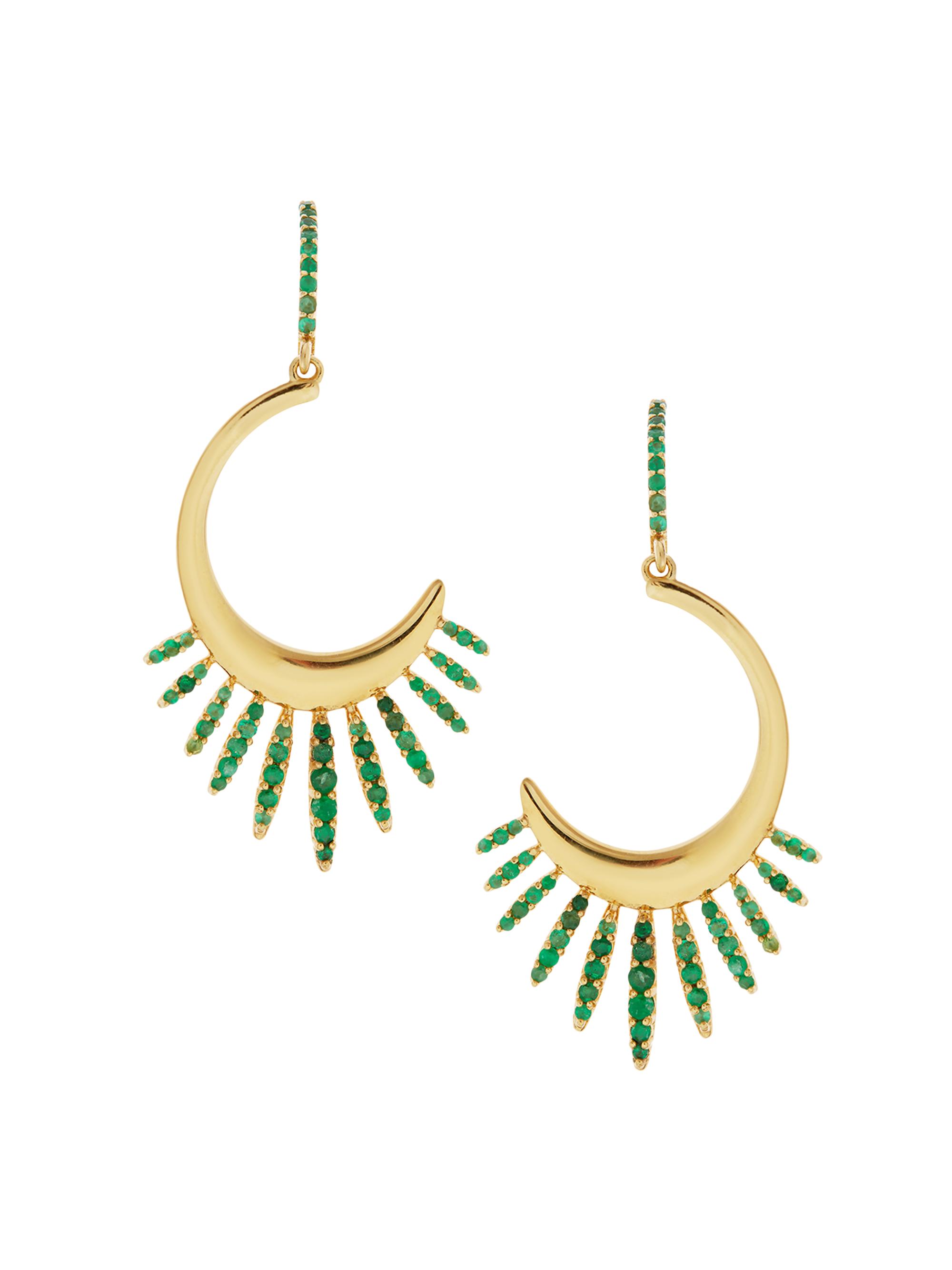 Ileana Makri Women's Grass 18K Yellow Gold & Emerald Sunrise Leaves Hoop Earrings - Yellow Gold