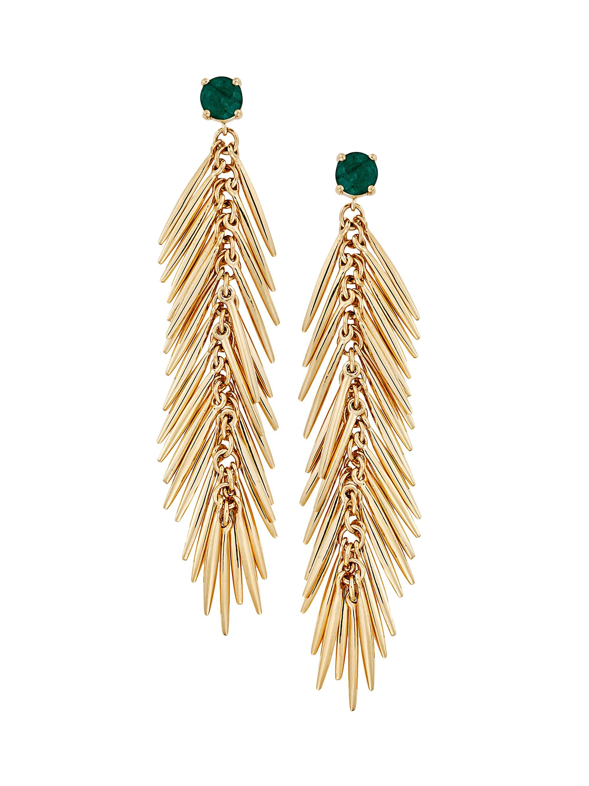 Ileana Makri Women's Grass 18K Yellow Gold & Emerald Feather Drop Earrings - Gold