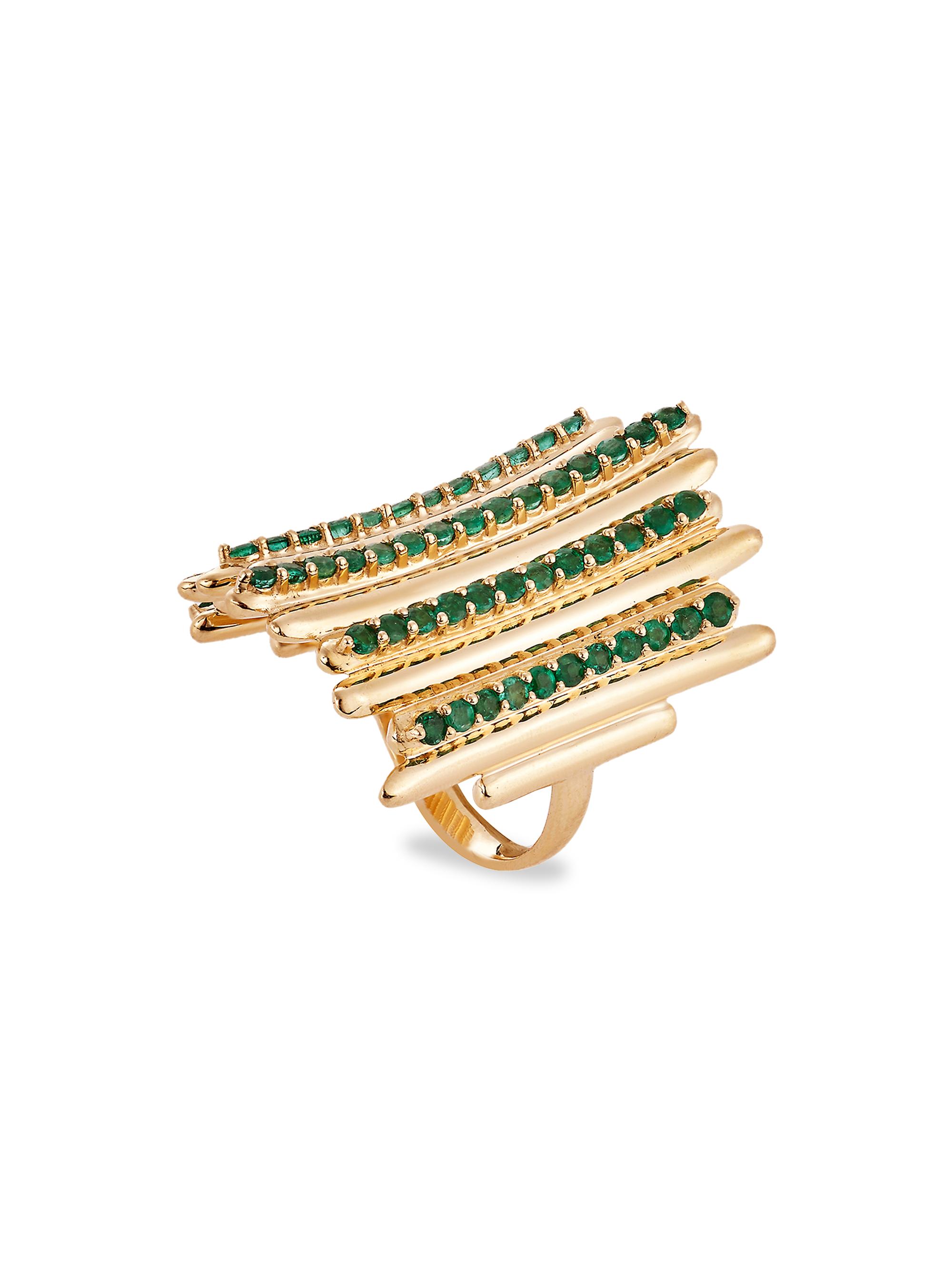 Ileana Makri Women's Grass 18K Yellow Gold & Emerald Fence Ring