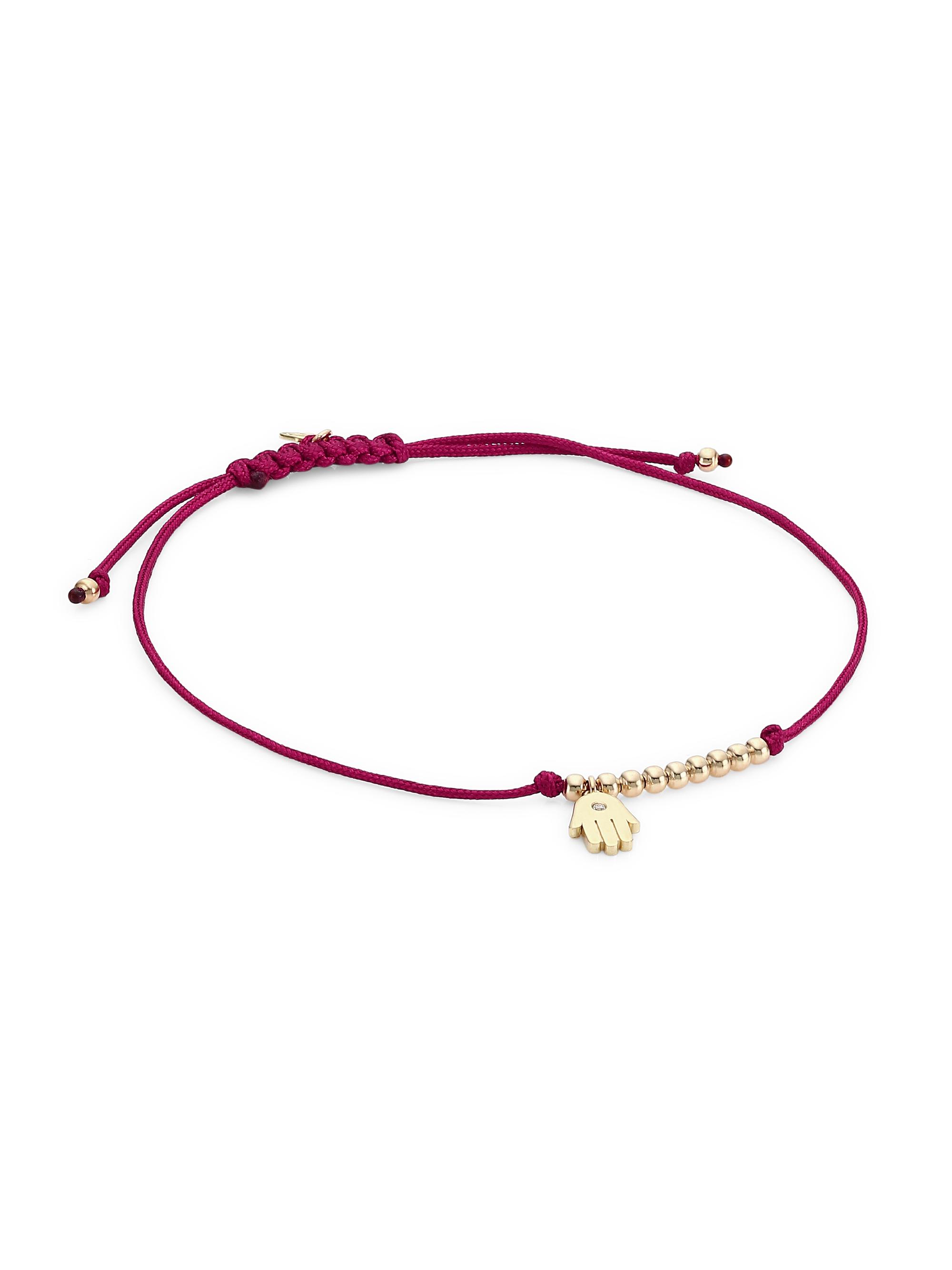 Sydney Evan Women's 14K Yellow Gold & Diamond Hamsa Charm Red Cord Bracelet - Women's Jewelry And Watches