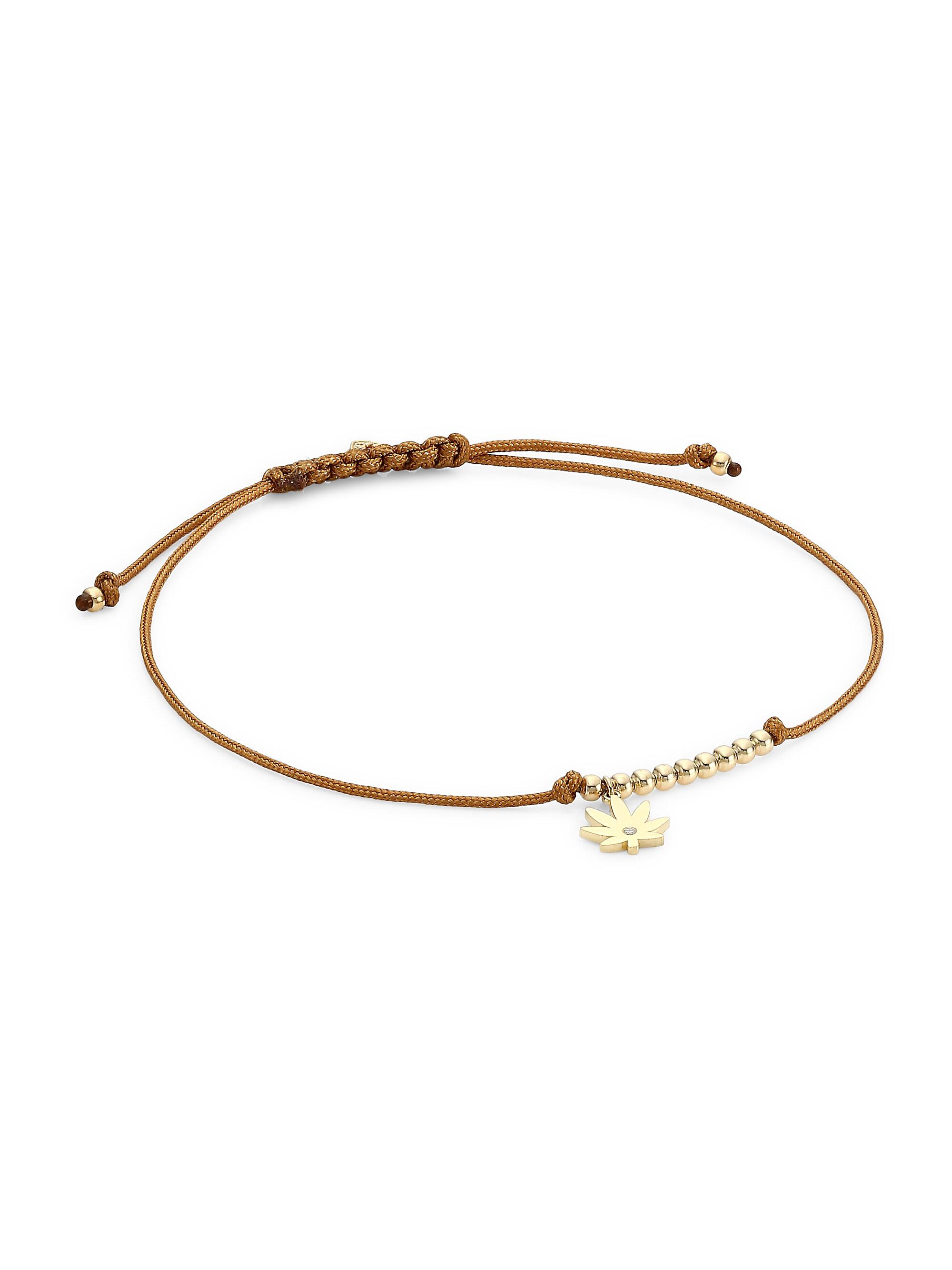 Sydney Evan Women's 14K Yellow Gold & Diamond Mary Jane Charm Tan Cord Bracelet - Gold