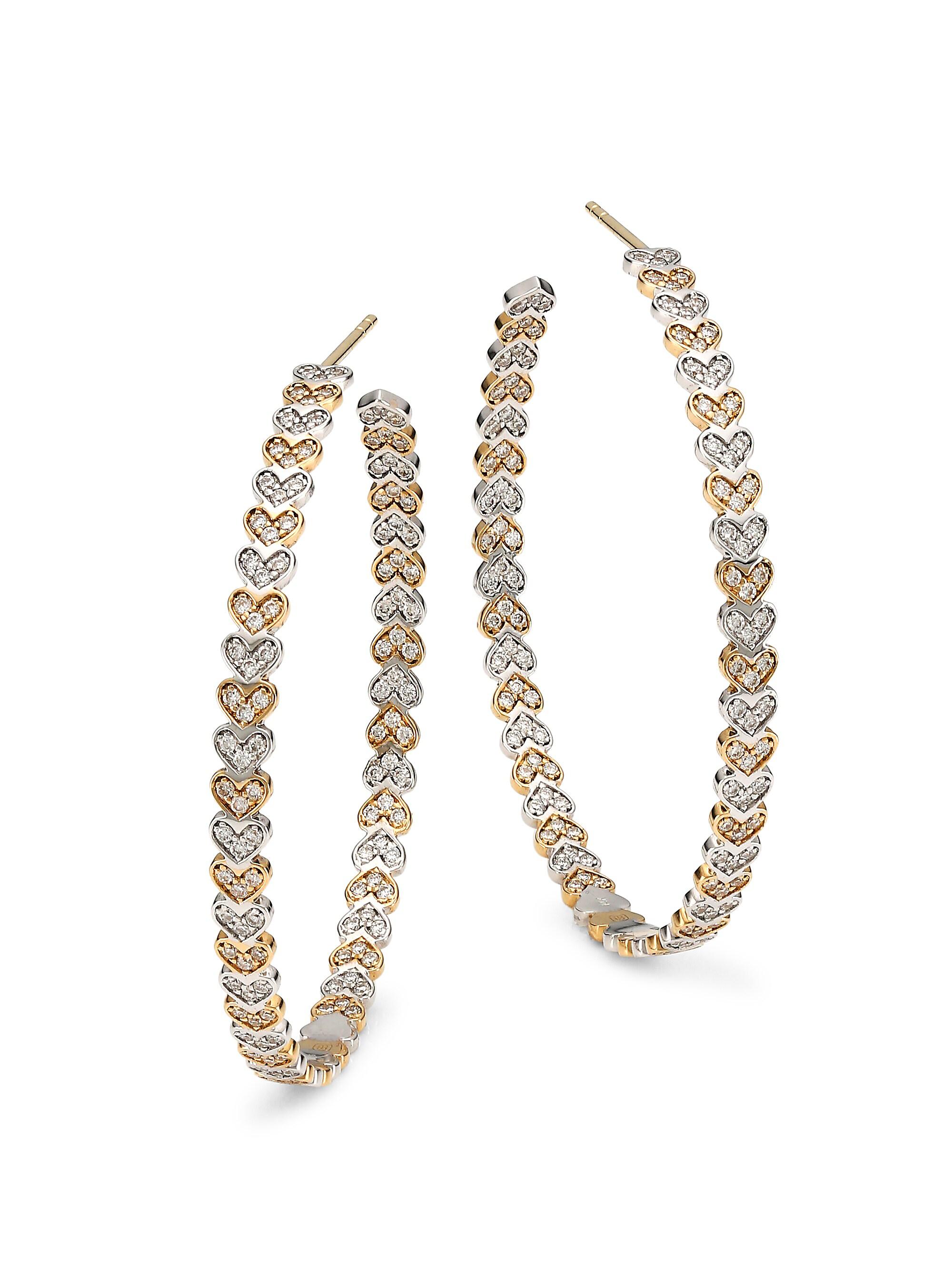 Sydney Evan Women's 14K Yellow Gold, White Gold & Diamond  Tiny Eternity Heart Hoop Earrings - Gold