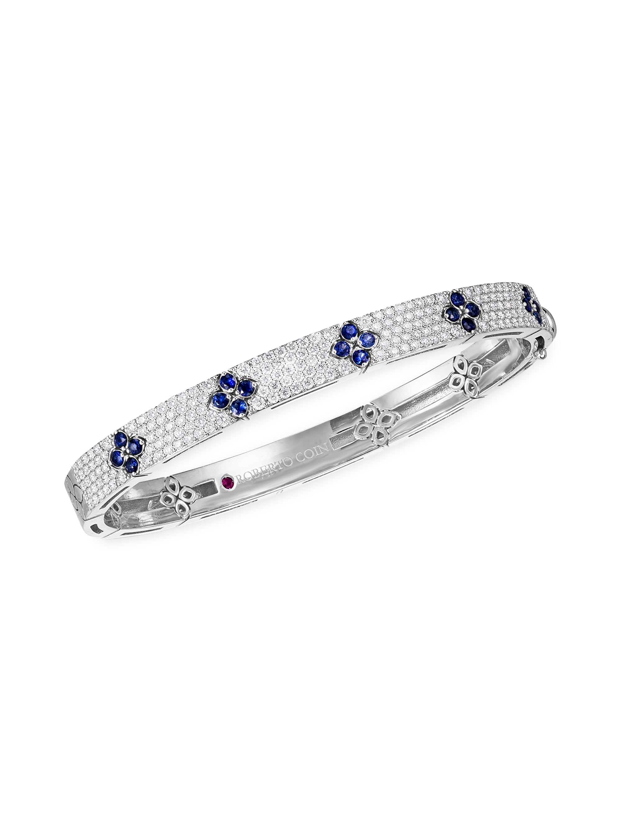 Roberto Coin Women's Love In Verona 18K White Gold, Diamond, & Sapphire Bangle