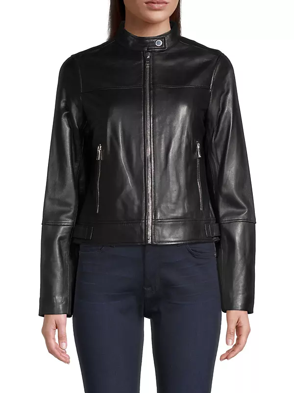 Tab Collar Horizontal Seam Leather Jacket