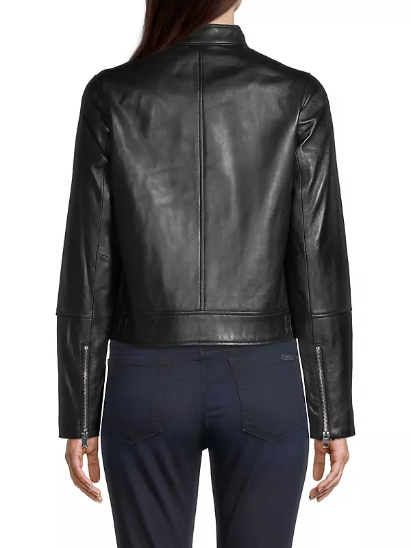 Tab Collar Horizontal Seam Leather Jacket