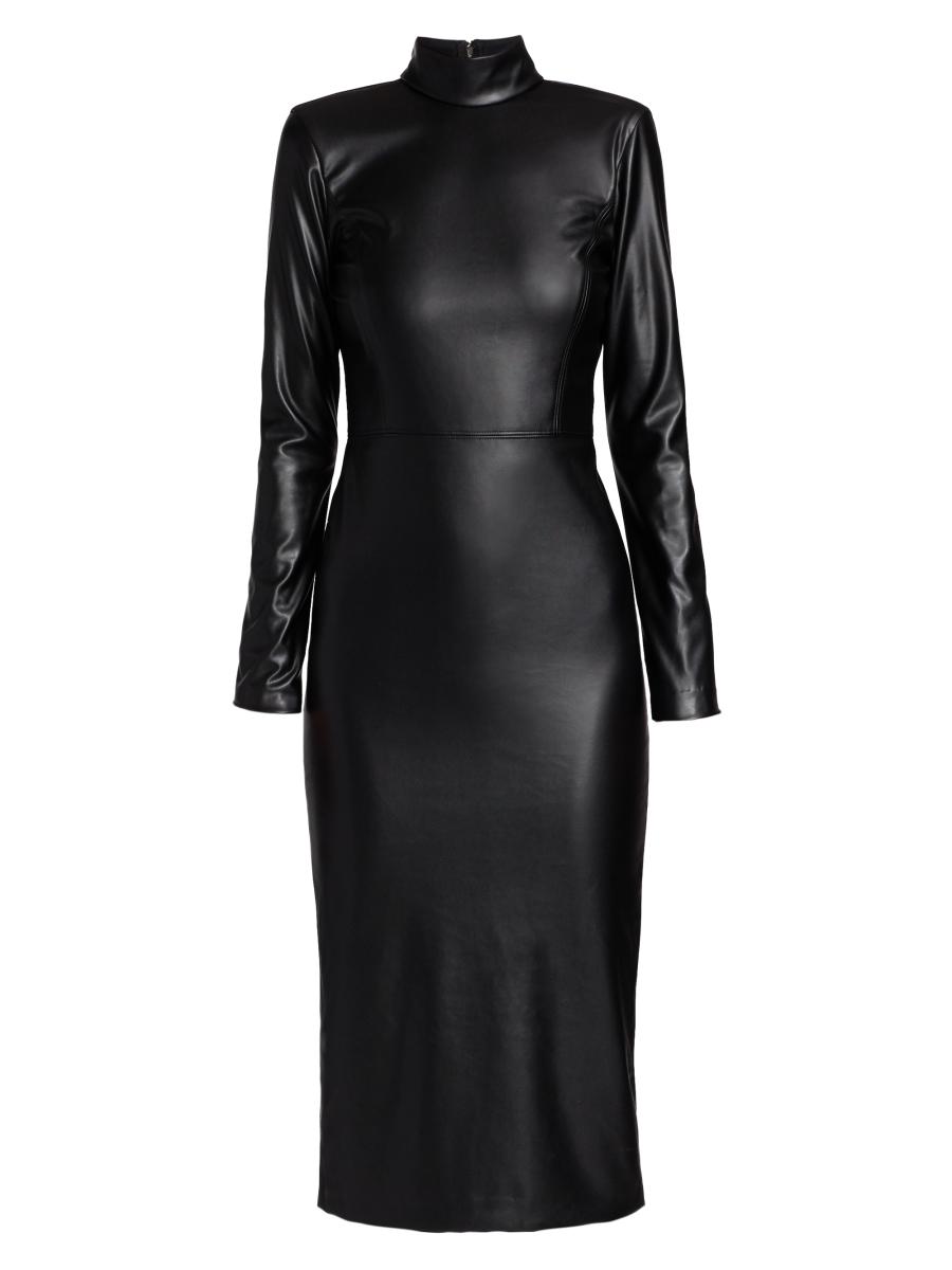 Alice + Olivia Delora Vegan Leather Bodycon Midi Dress - Black