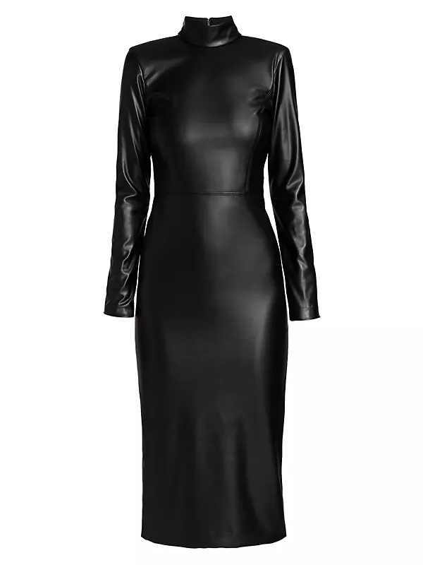 Delora Vegan Leather Bodycon Midi Dress