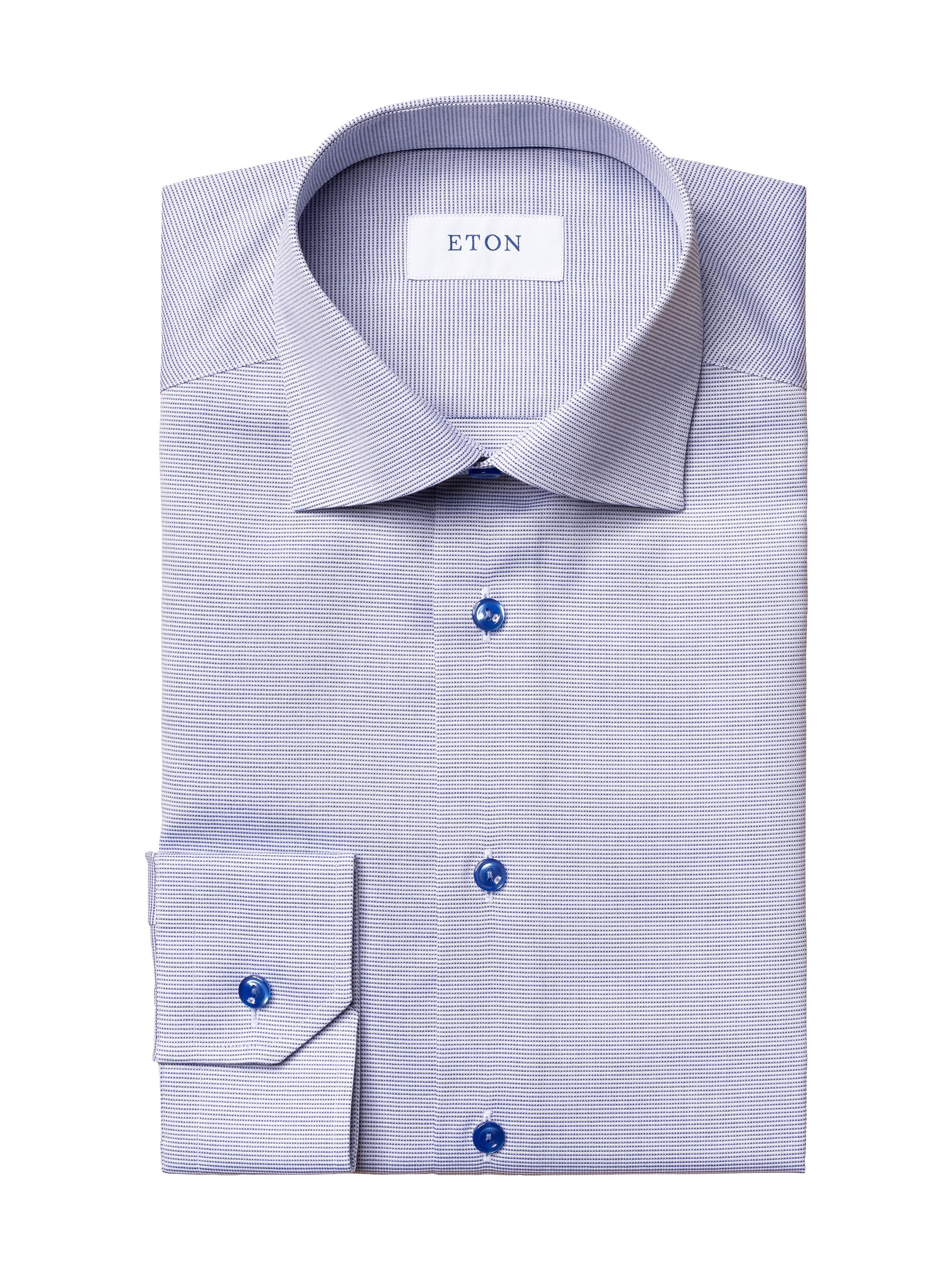 Eton Men's Textured Cotton Slim-Fit Shirt - Blue
