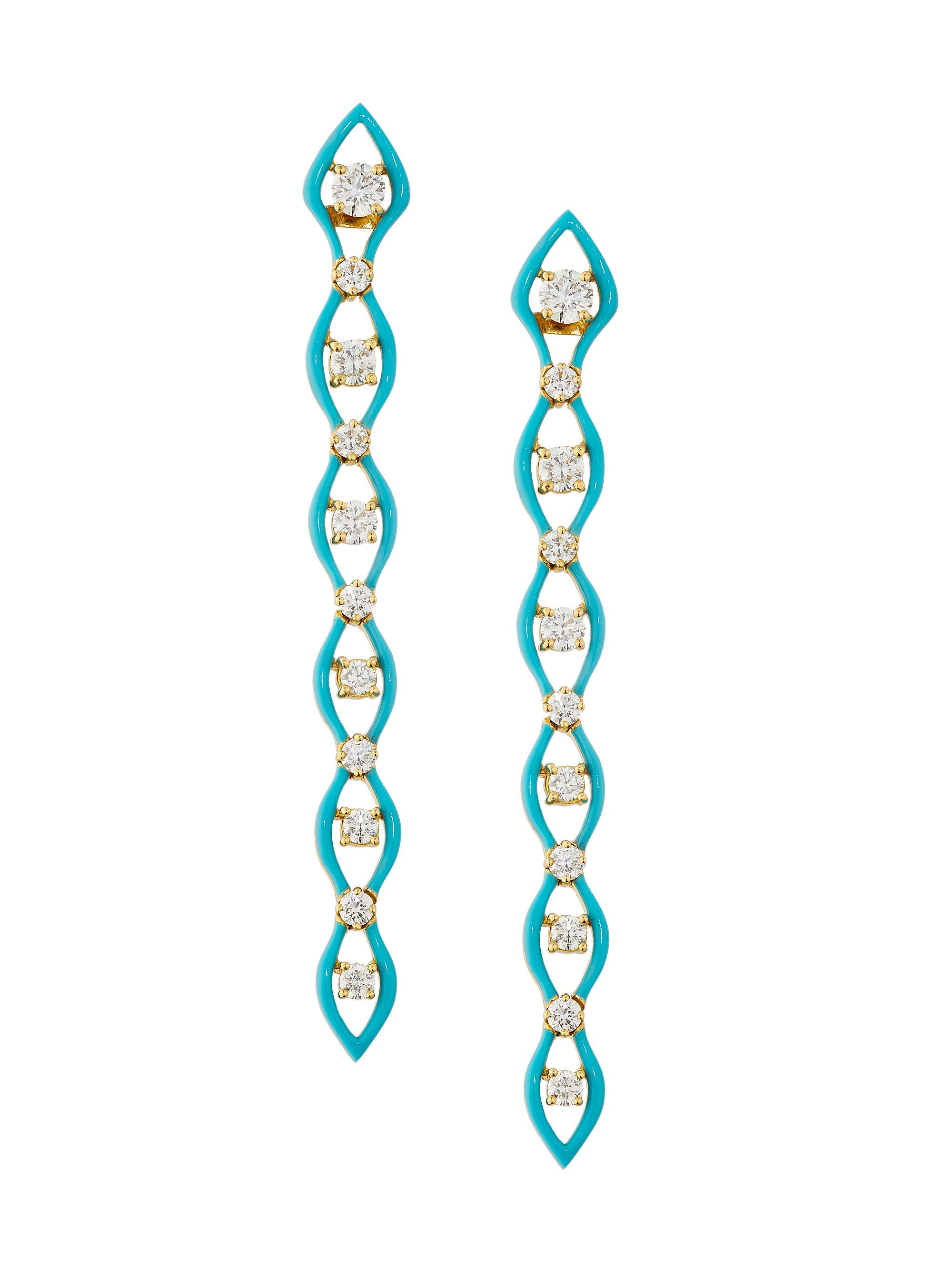 Etho Maria Women's Diamonds In Color 18K Yellow Gold, Diamond & Blue Ceramic Linear Earrings - Yellow Gold