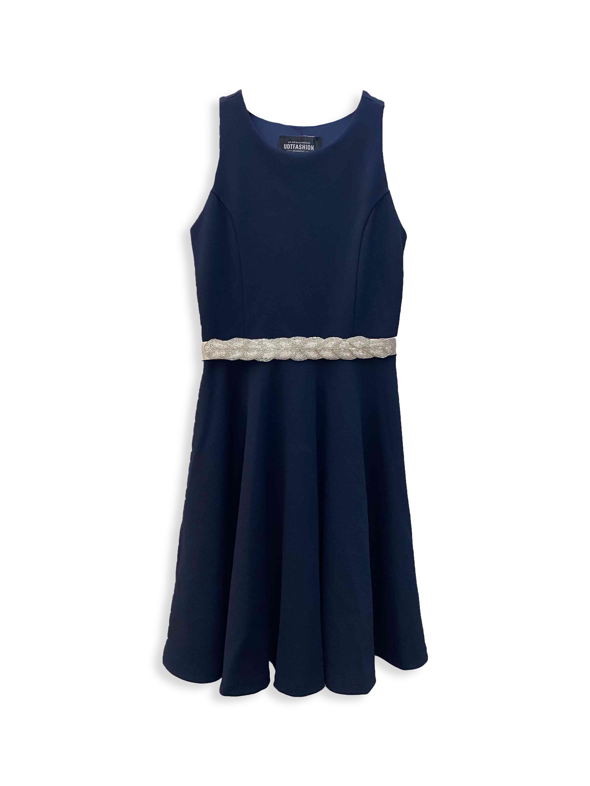 Un Deux Trois Girl's Racerback Stretch A-Line Dress - Navy