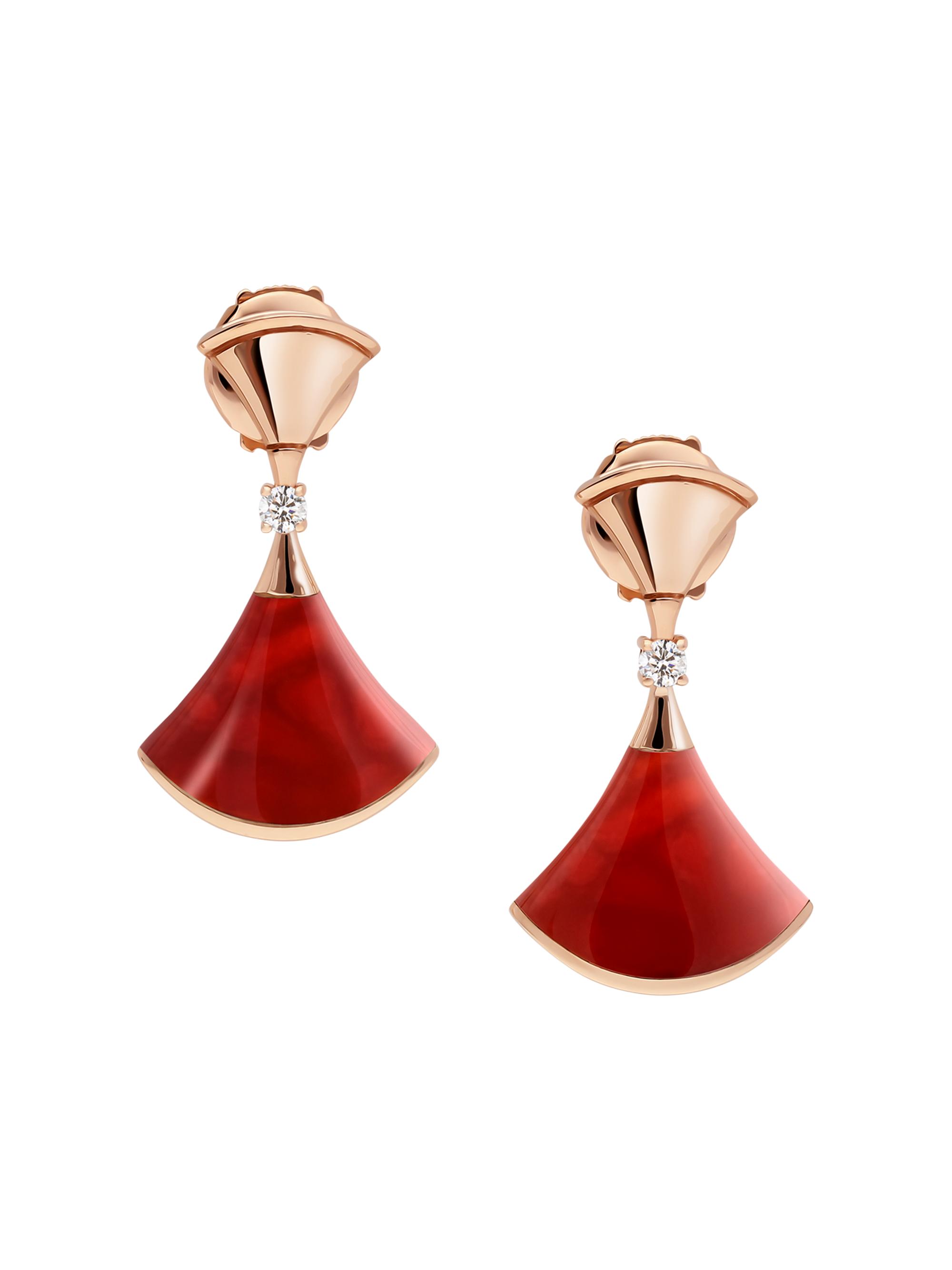 BVLGARI Women's Divas'Dream 18K Rose Gold Earrings, Carnelian & Diamond Earrings - Rose Gold