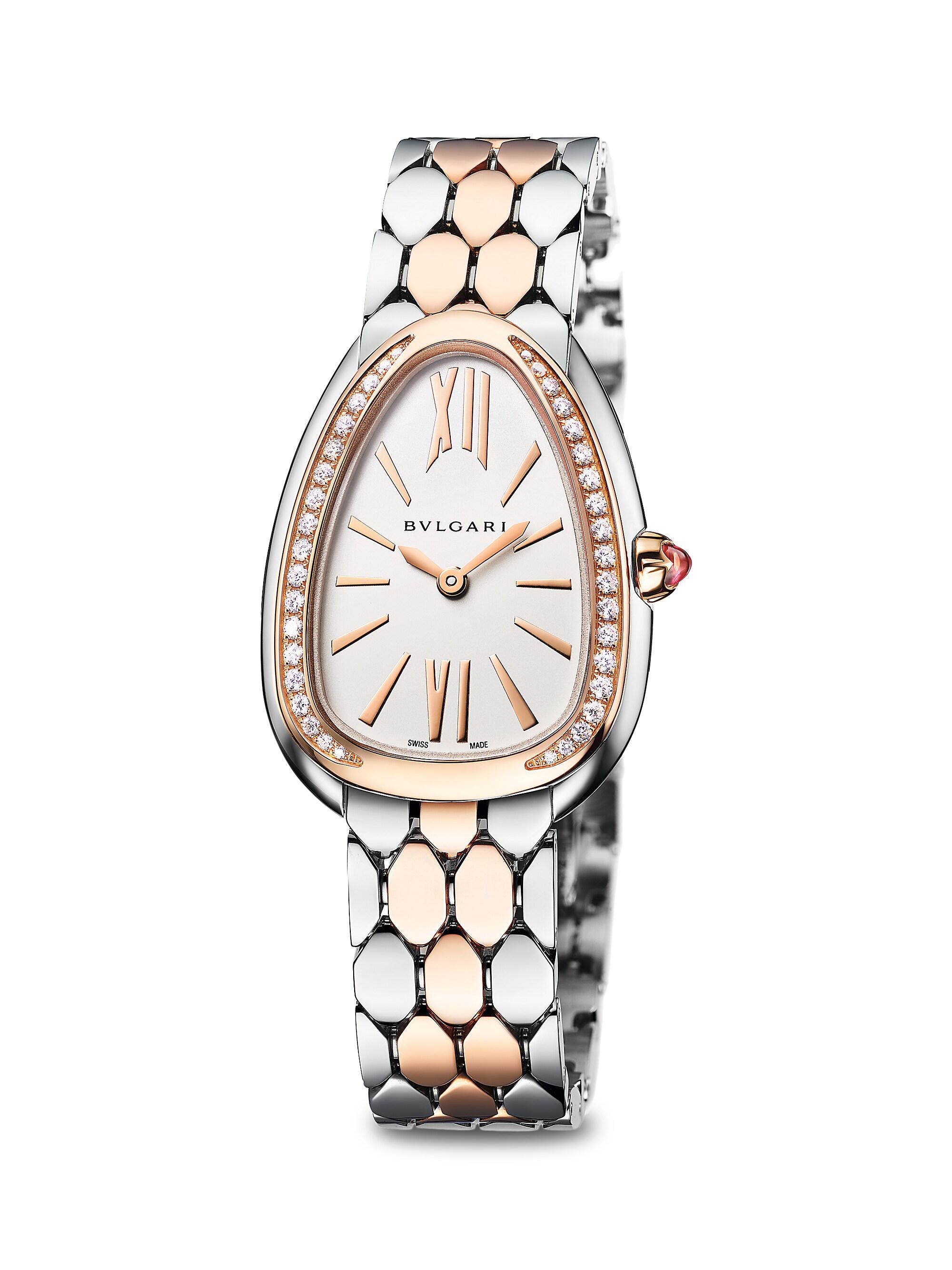BVLGARI Serpenti 18K Rose Gold, White Gold & Yellow Gold Double