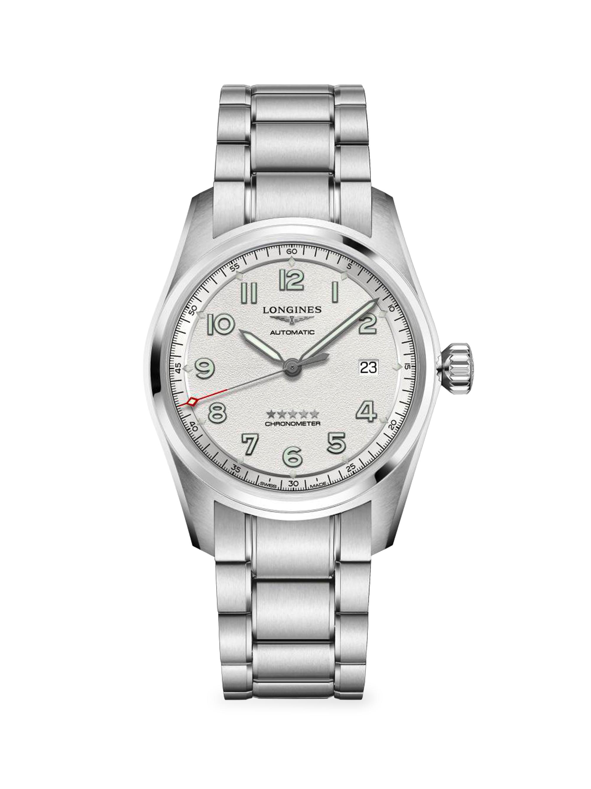 Longines Men's  Spirit 40MM Stainless Steel Bracelet Watch - Silver