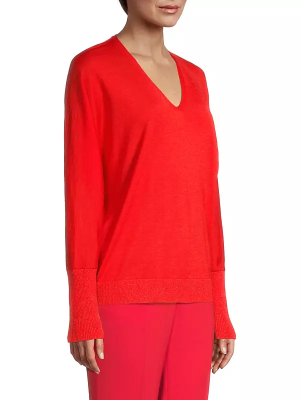 Wool & Silk-Blend V-Neck Dolman Sweater
