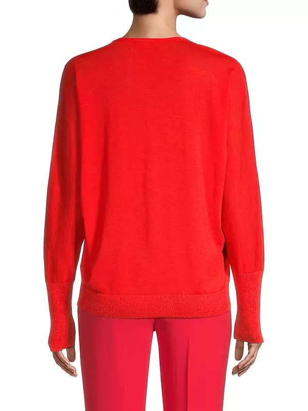 Wool & Silk-Blend V-Neck Dolman Sweater