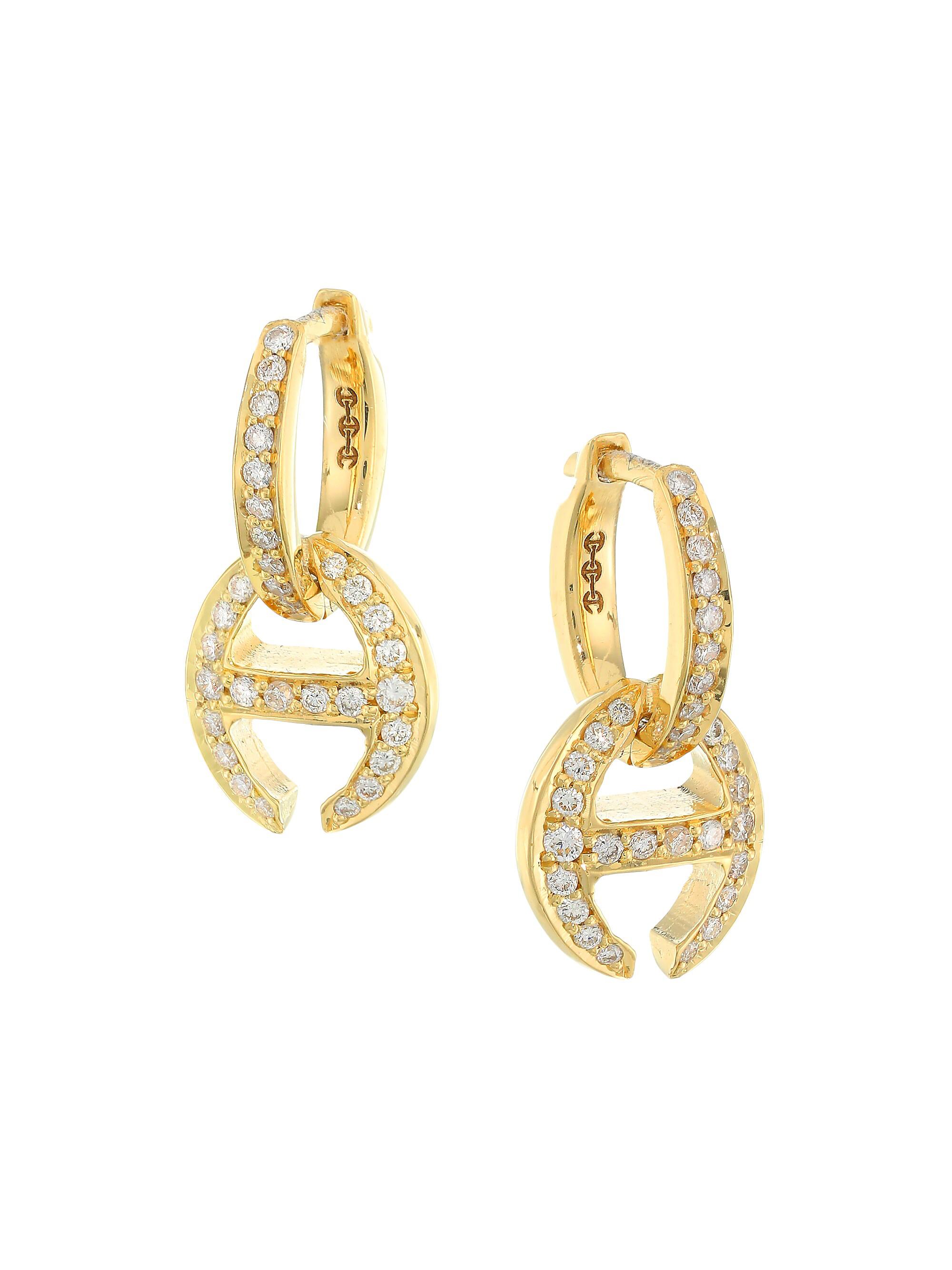 Hoorsenbuhs Women's Klassp 18K Yellow Gold & Diamond Pavé Huggie Hoop Open-Link Drop Earrings - Gold