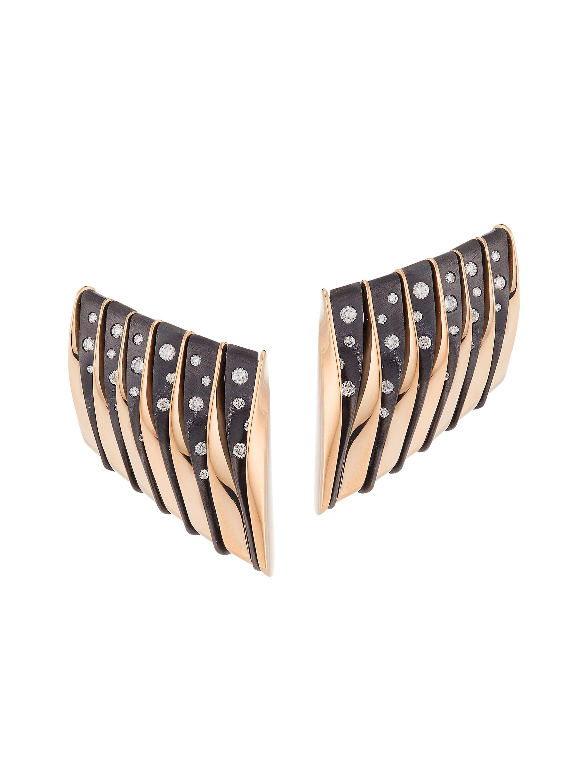 Vhernier Women's Coucher De Soleil 18K Pink Gold, Bronze & Brown Diamond Earclips - Rose Gold