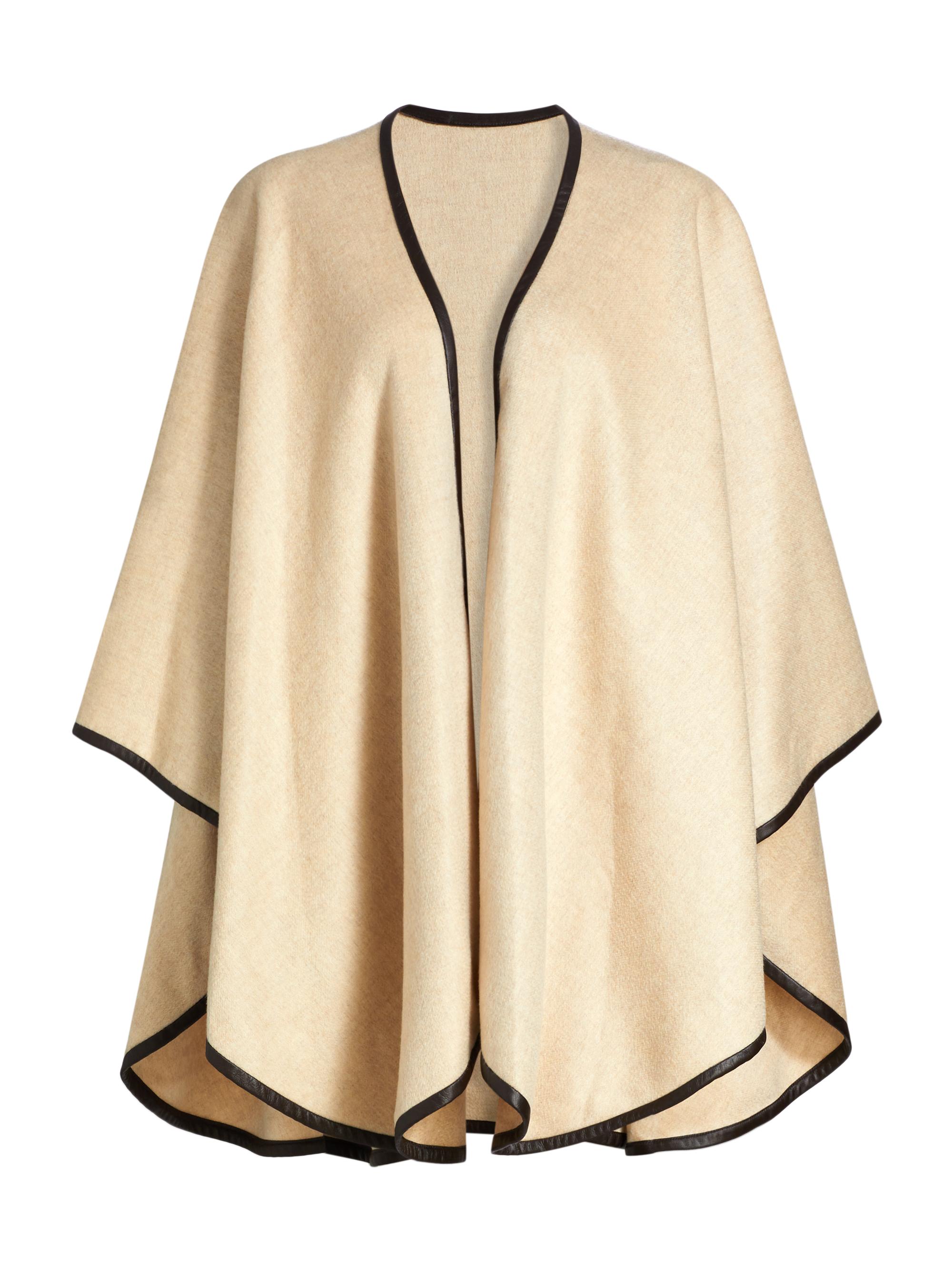 Sofia Cashmere Women's Leather-Trim Reversible Cashmere Cape - Camel