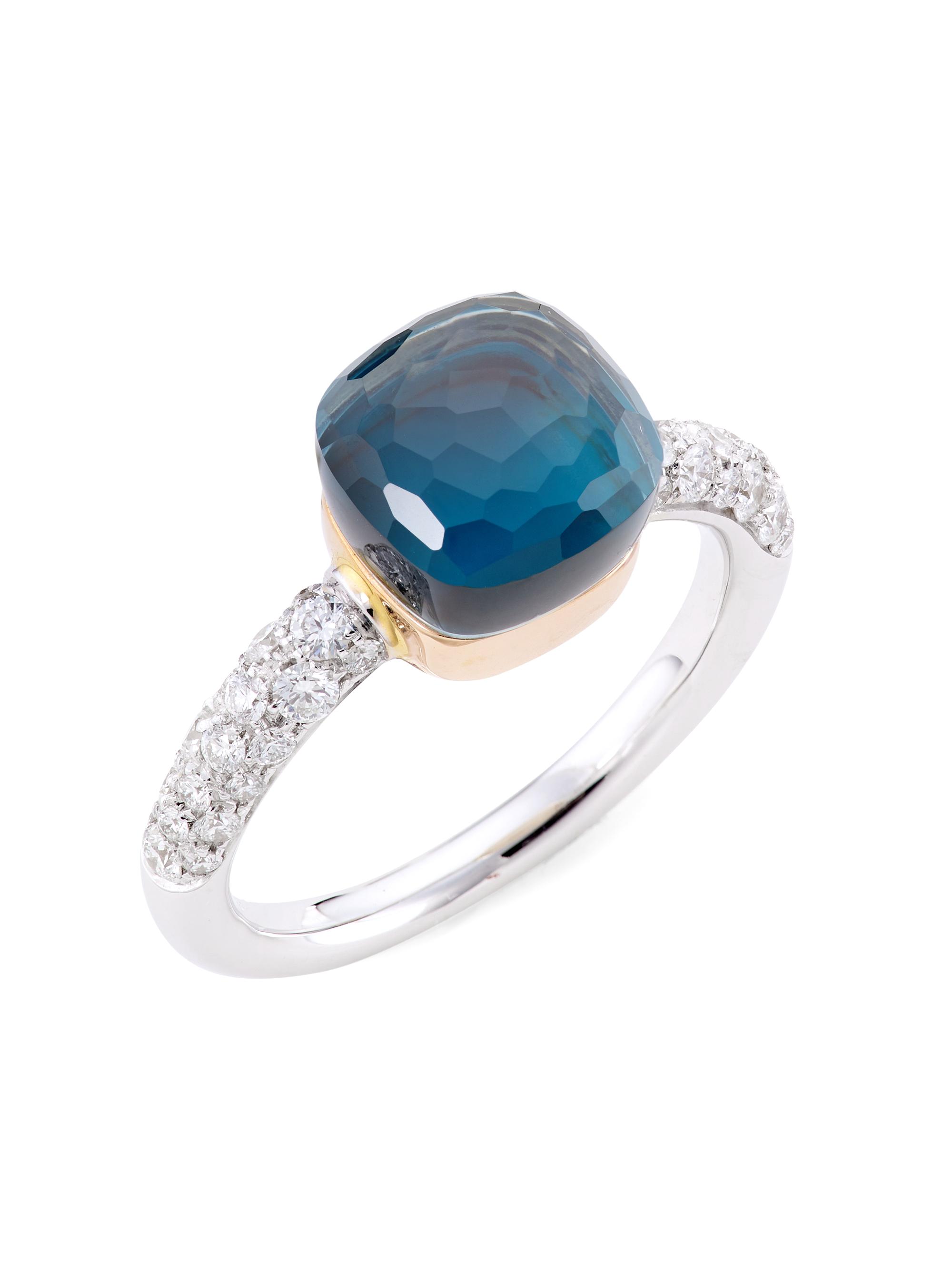 Pomellato Women's Nudo 18K Two-Tone Gold, London Blue Topaz Doublet & Diamond Petite Ring - White Gold