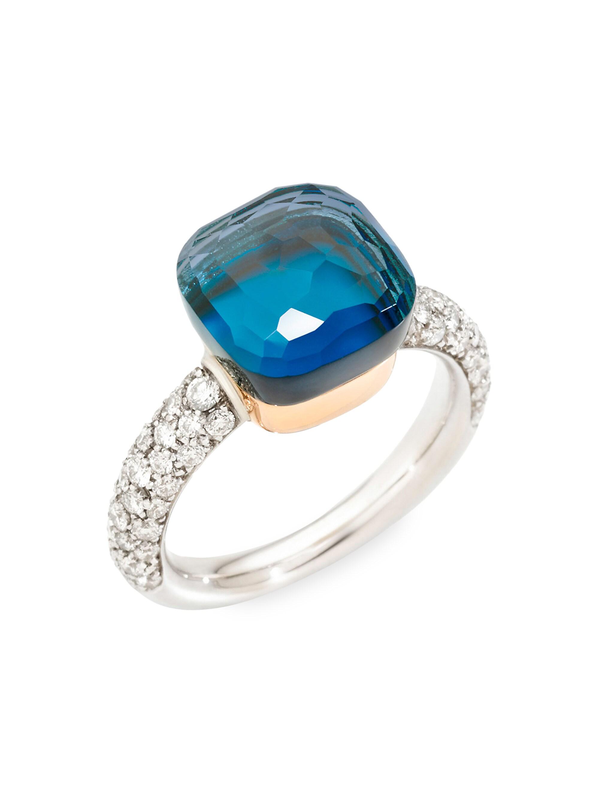 Pomellato Women's Nudo 18K Two-Tone Gold, London Blue Topaz Doublet & Diamond Classic Ring - White Gold