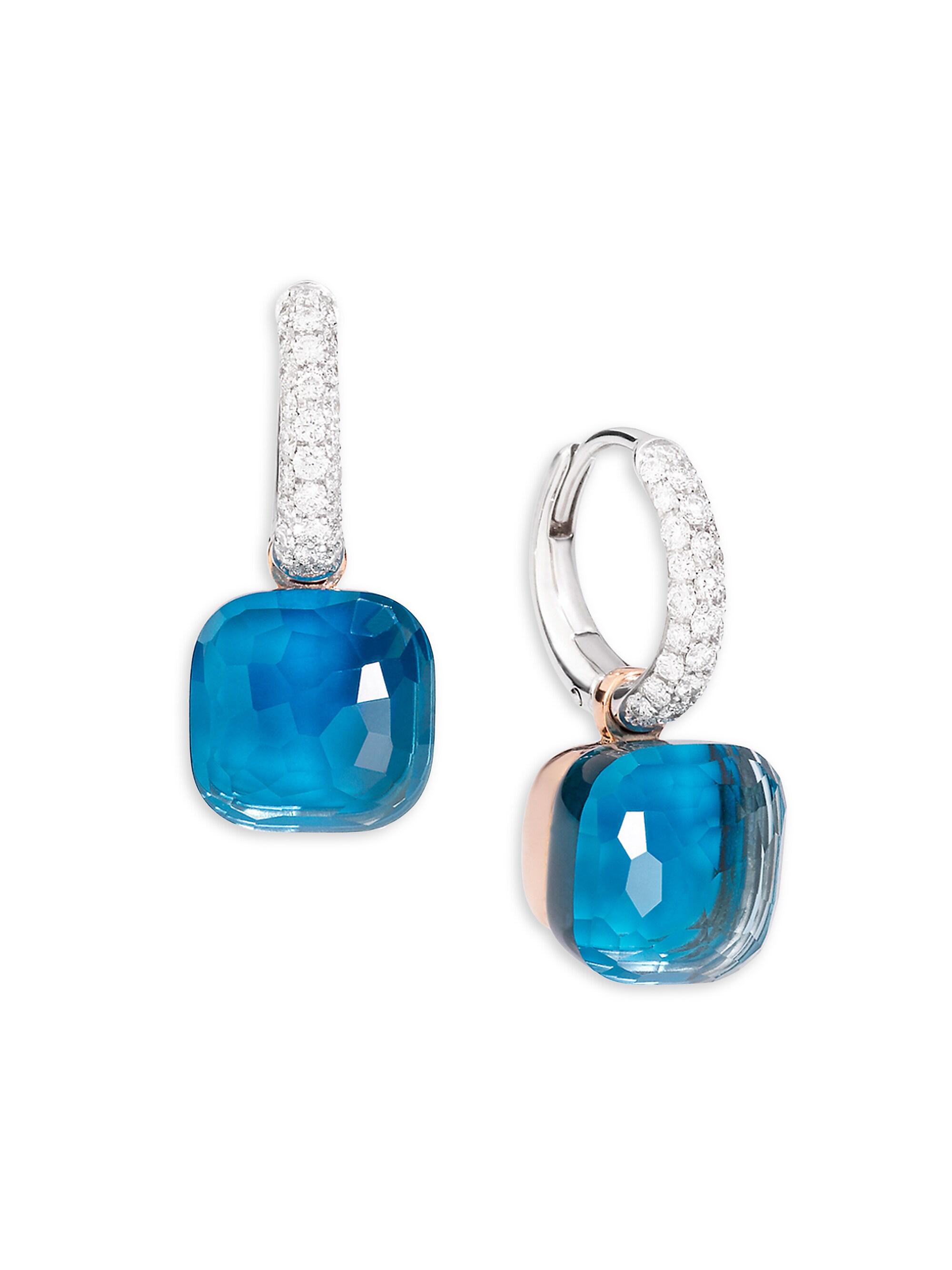 Pomellato Women's Nudo 18K Two-Tone Gold, London Blue Topaz Doublet & Diamond Classic Leverback Earrings - White Gold