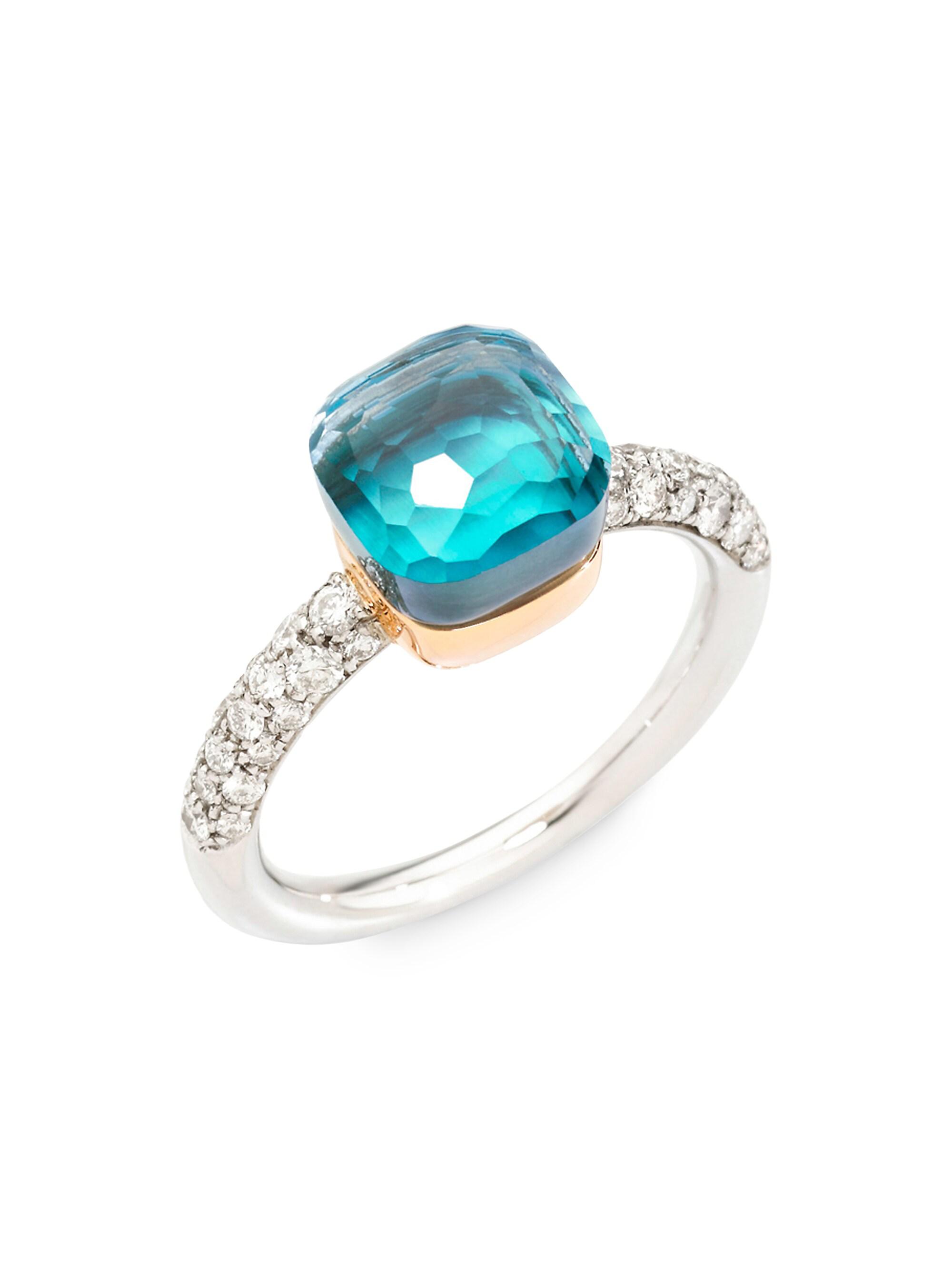 Pomellato Women's Nudo 18K Two-Tone Gold & Sky Blue Topaz Doublet & Diamond Petite Ring - White Gold