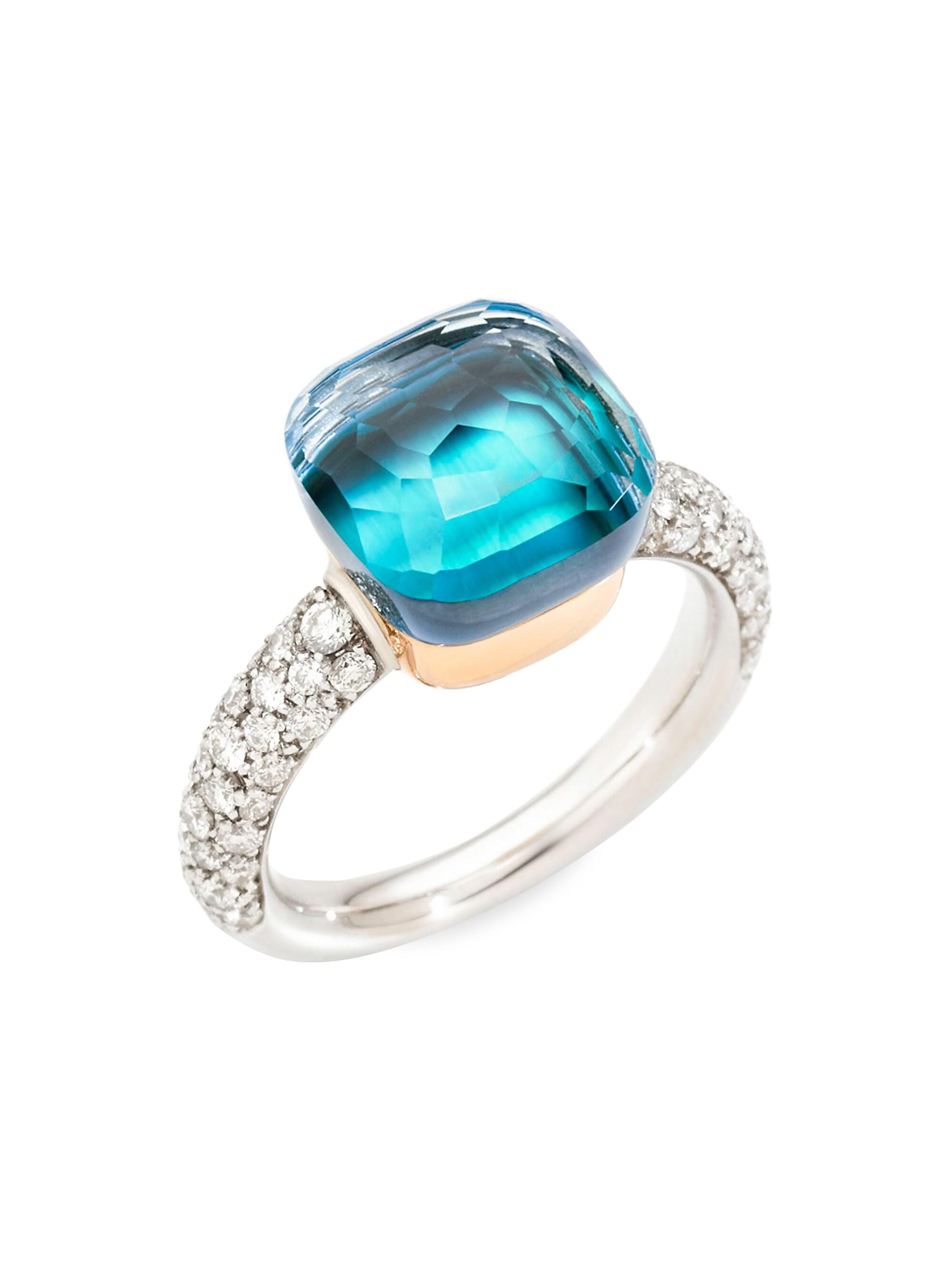 Pomellato Women's Nudo 18K Two-Tone Gold, Sky Blue Topaz & Diamond Classic Ring - White Gold