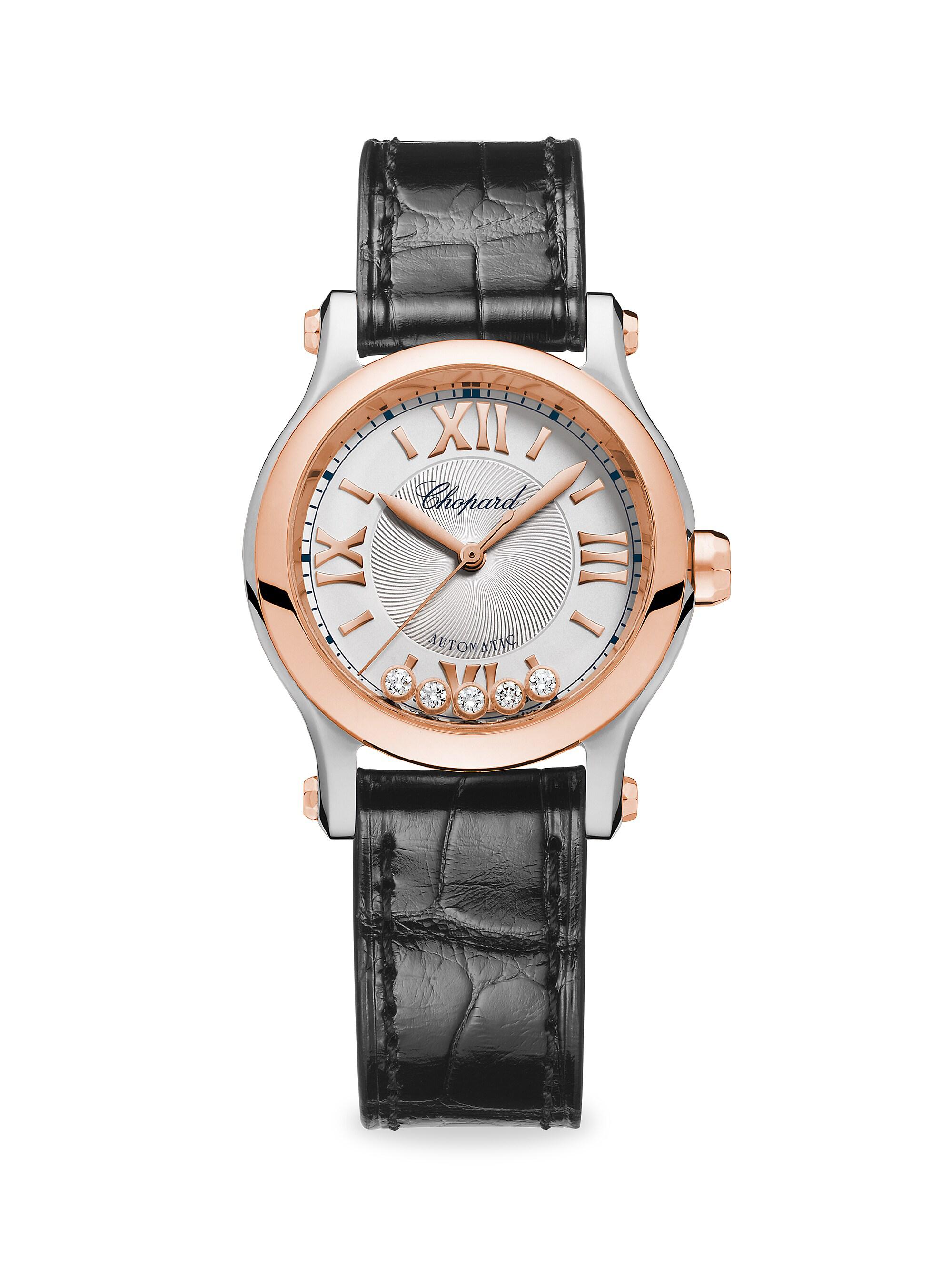 Chopard Women's Happy Sport 18K Rose Gold, Stainless Steel, Diamond & Alligator Strap Watch - Rose Gold
