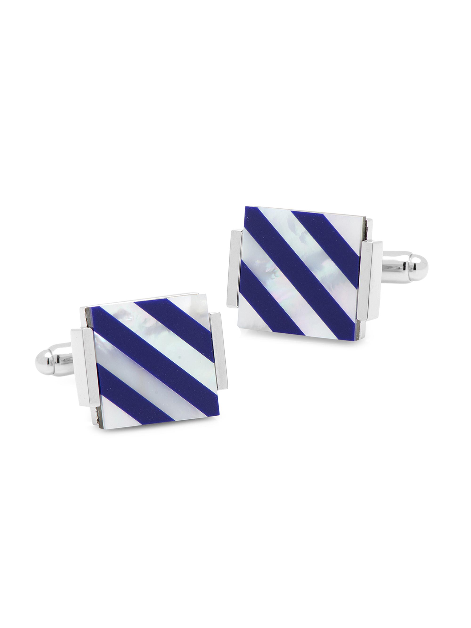 Cufflinks, Inc. Men's Ox & Bull Trading Co. Striped Pearl Cufflinks - Blue