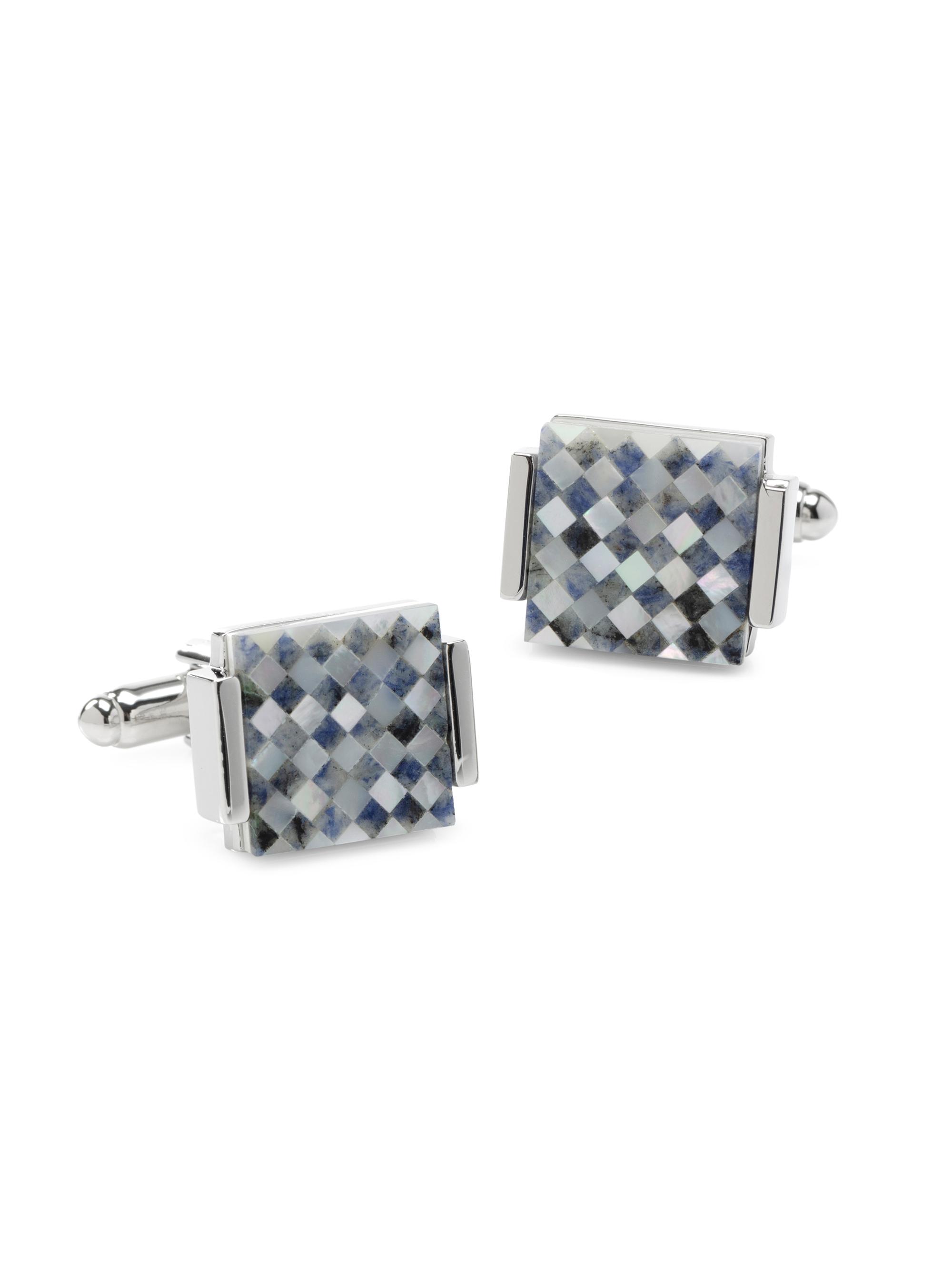 Cufflinks, Inc. Men's Ox & Bull Trading Co. Pearl Checked Cufflinks - Blue