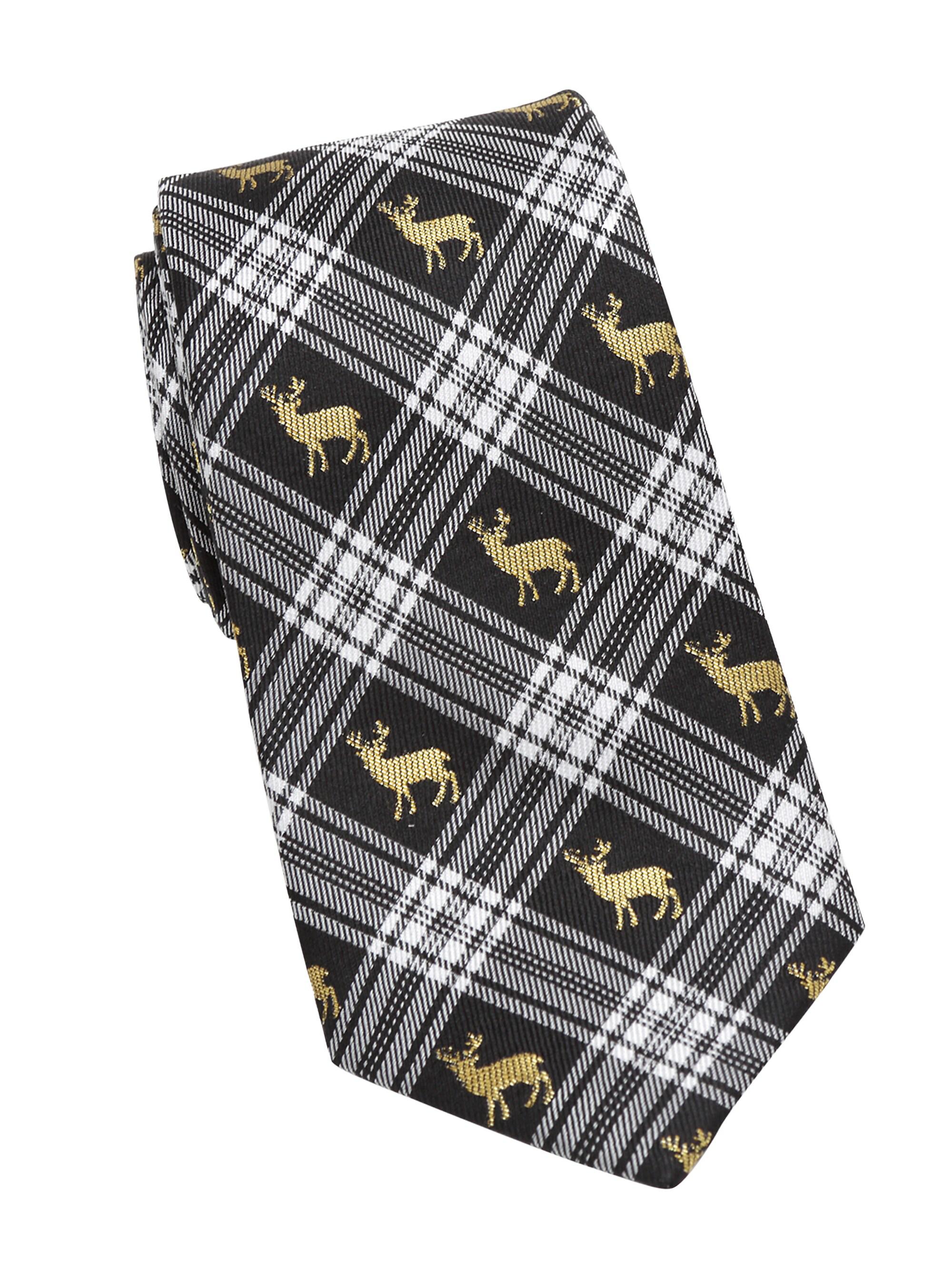 Cufflinks, Inc. Men's Plaid Stag Silk Tie - Black