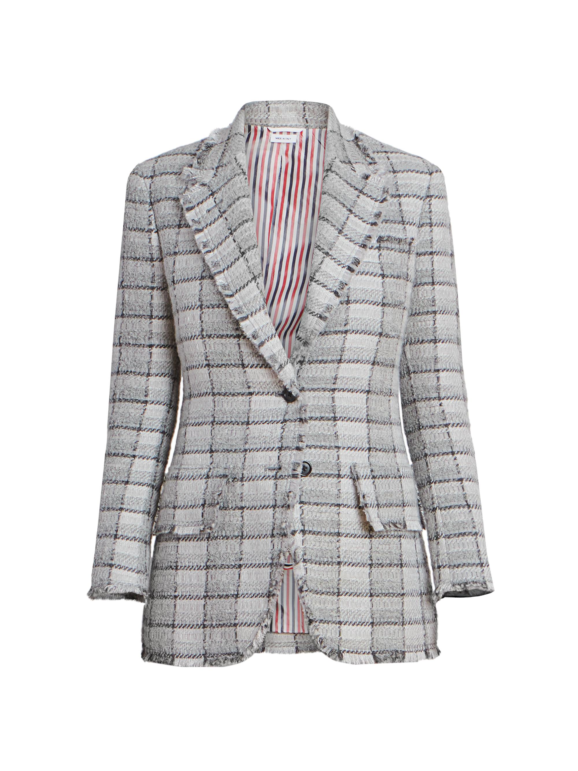 Thom Browne Women's Oversized Check Organza Ribbon Tweed Sport Coat - Grey