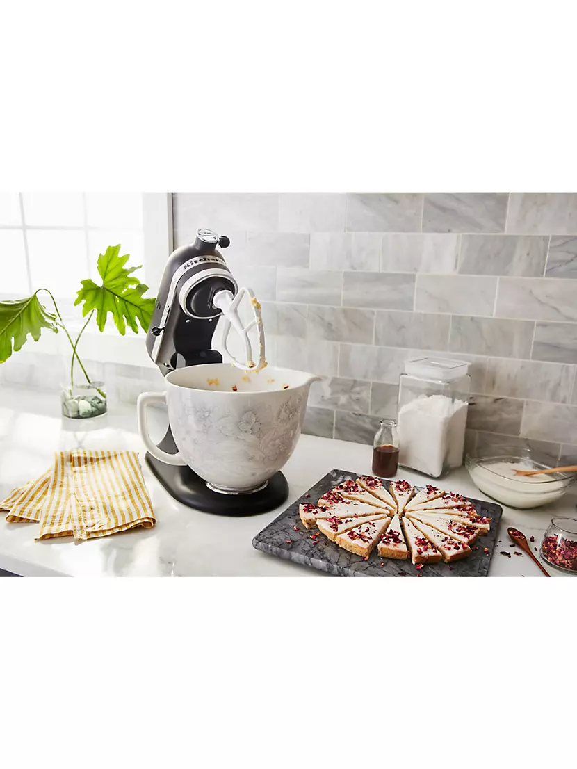 5-Quart Whispering Floral Ceramic Bowl + Flex Edge Beater for 4.5-Quart &  5-Quart KitchenAid Tilt-Head Stand Mixers, KitchenAid