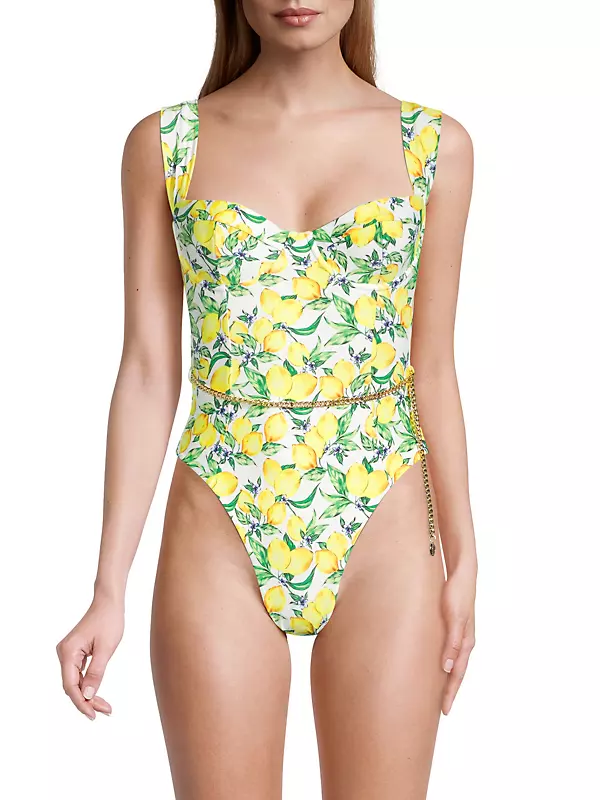WEWOREWHAT Danielle Tortoiseshell One Piece Belted Swimsuit XS NWT
