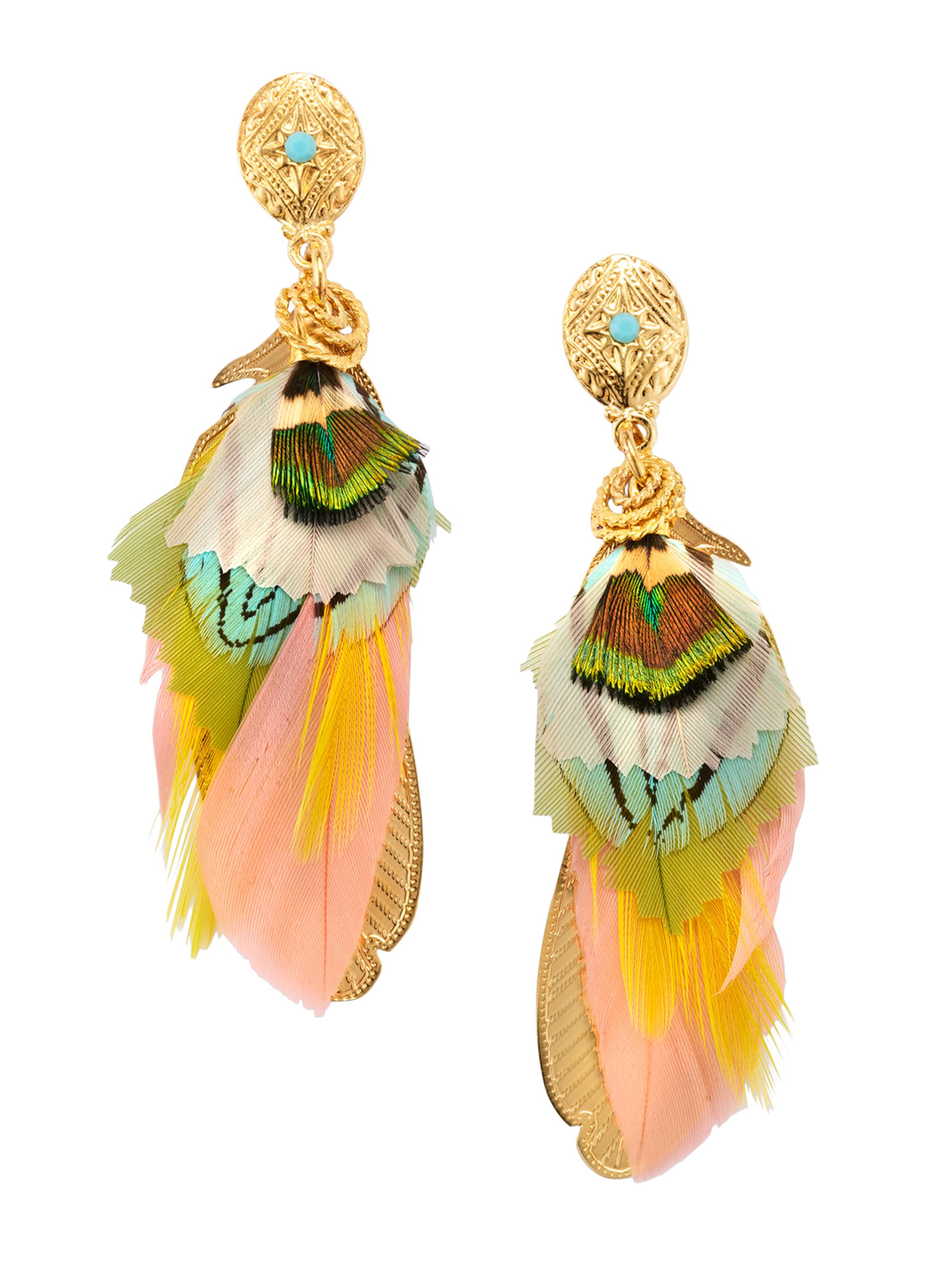 Gas Bijoux Women's Sao 24K Goldplated & Feather Drop Earrings - Orange Pink