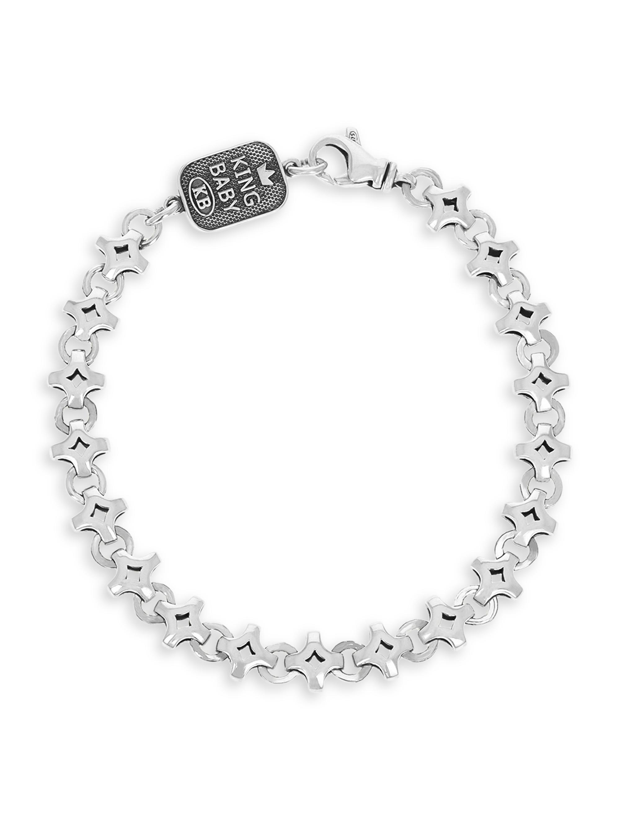 King Baby Studio Men's Diamond-Link Sterling Silver Bracelet - Silver