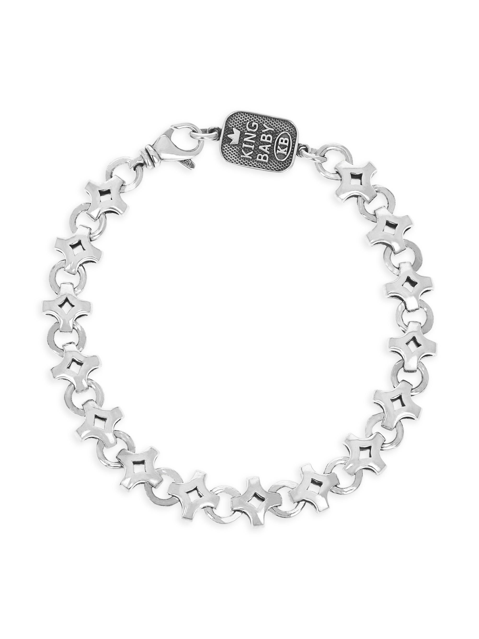 King Baby Studio Men's Diamond Link Sterling Silver Bracelet - Silver