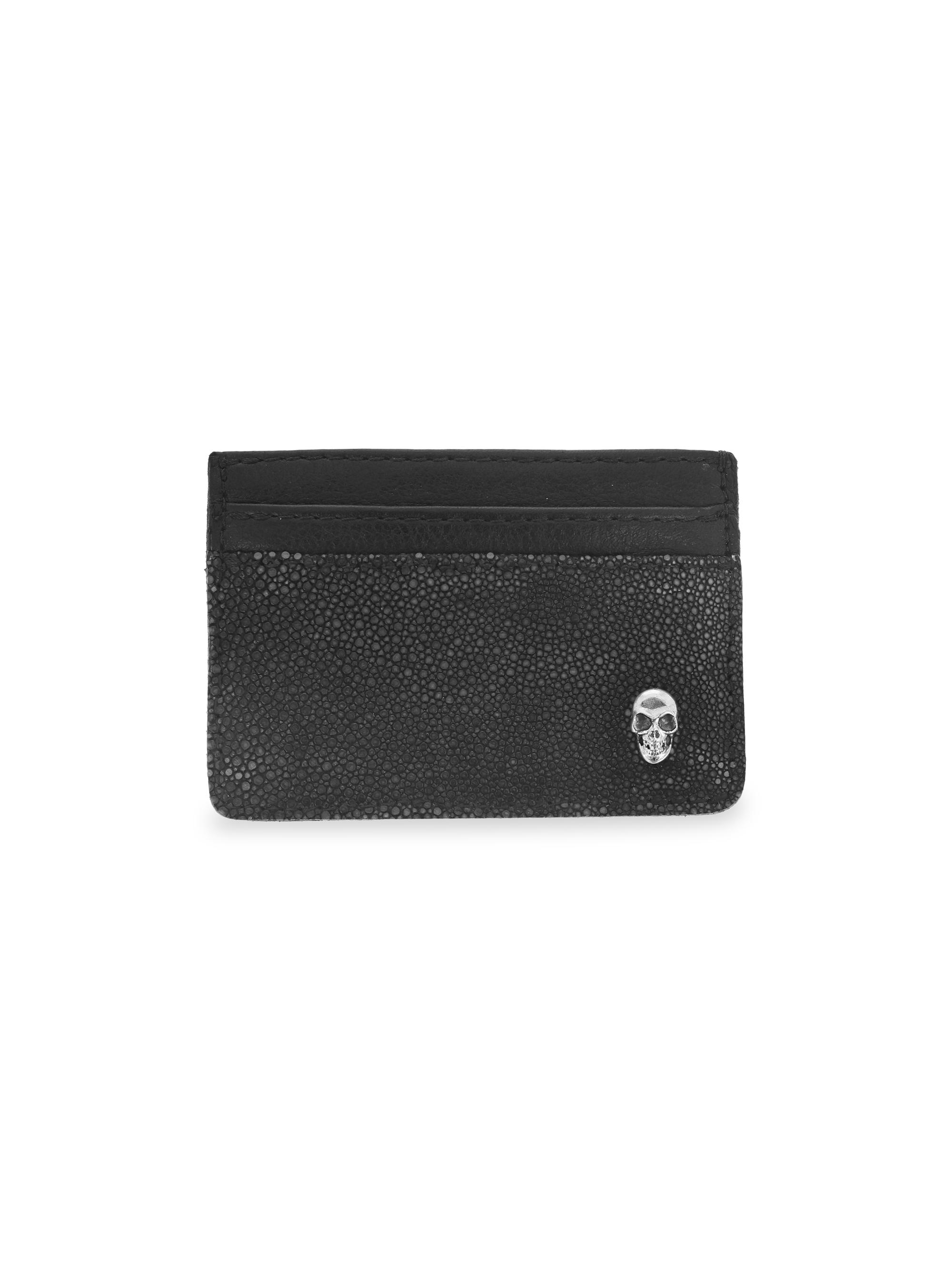 King Baby Studio Men's  Leather Goods Stingray & Leather Card Holder - Silver Black