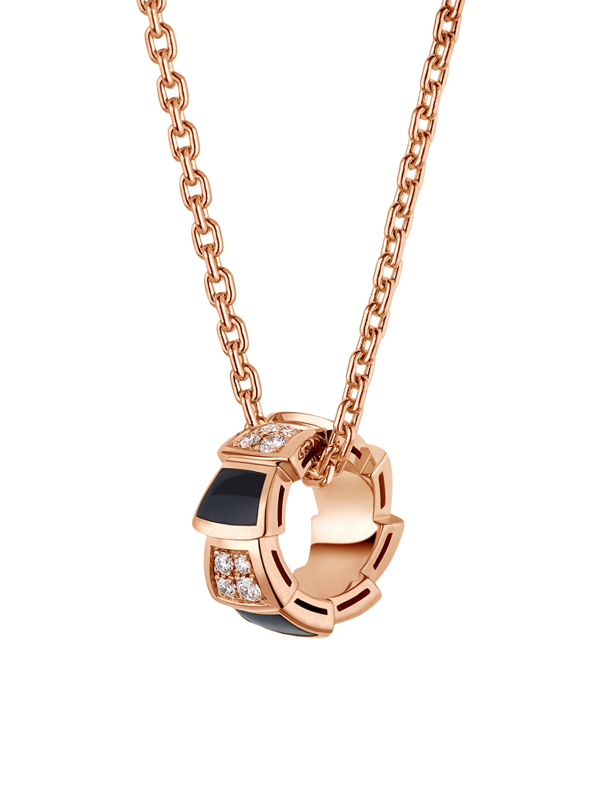 BVLGARI Serpenti Viper 18K Rose Gold, Diamond & Onyx Pendant