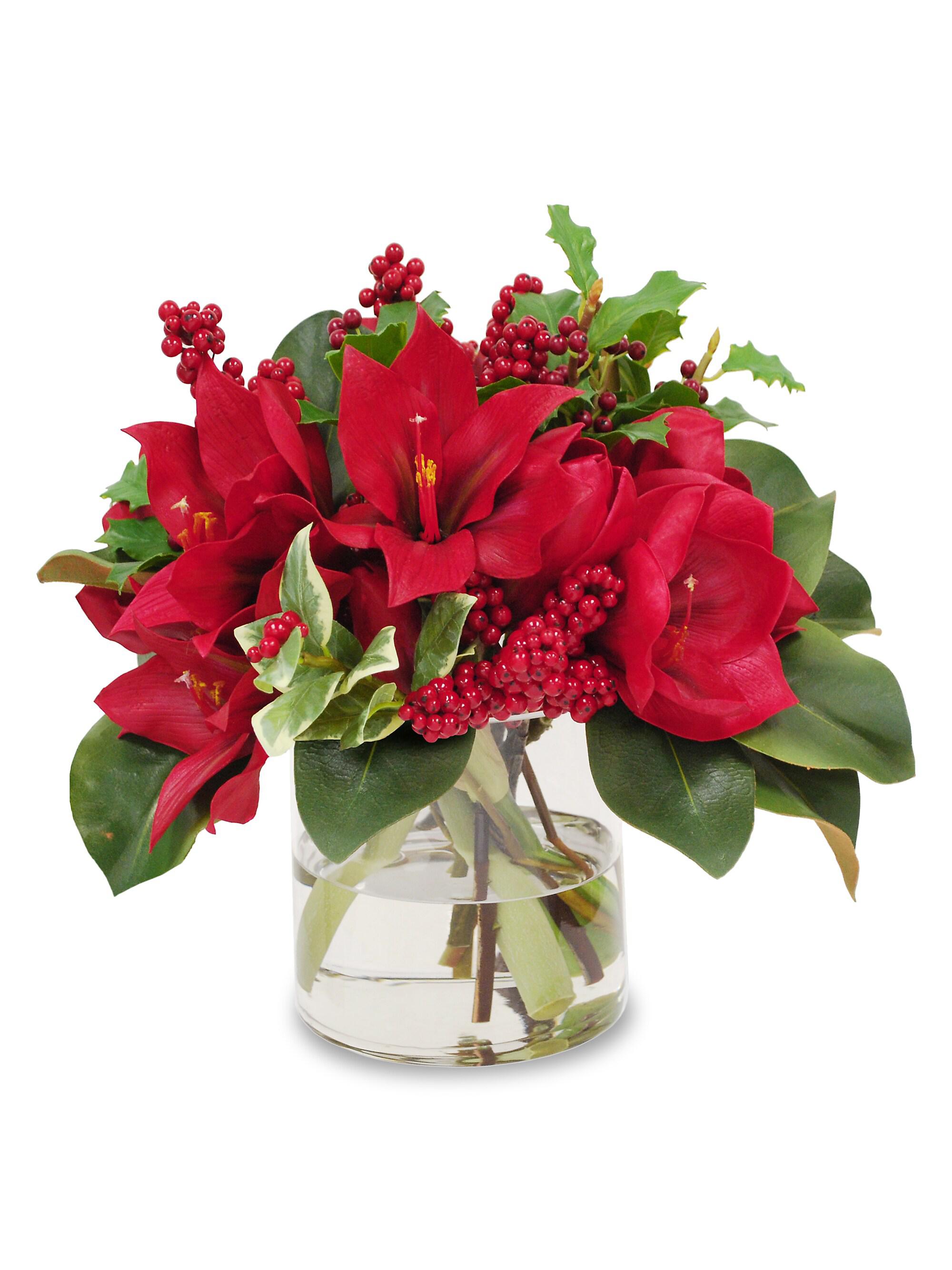 Winward Home Holiday Amaryllis & Holly In Vase