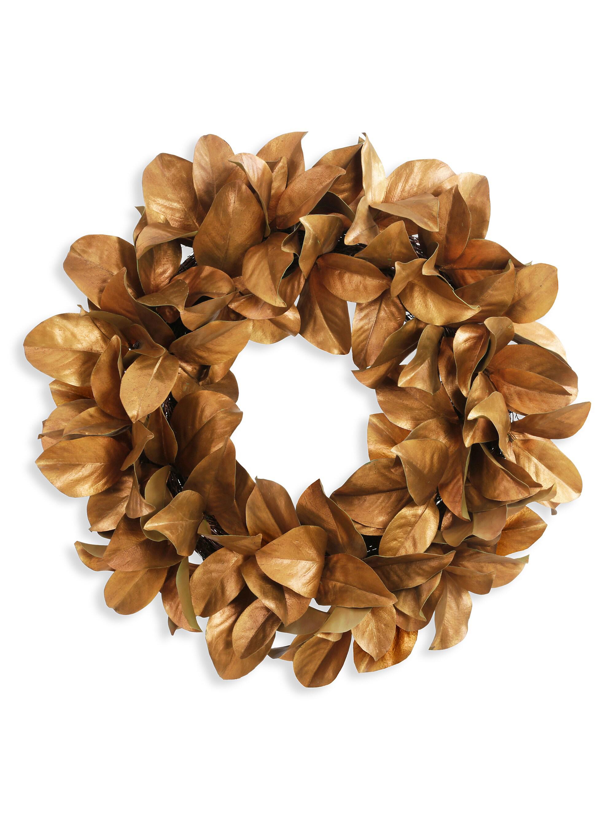 Winward Home Holiday Magnolia Gold Leaf Wreath 24