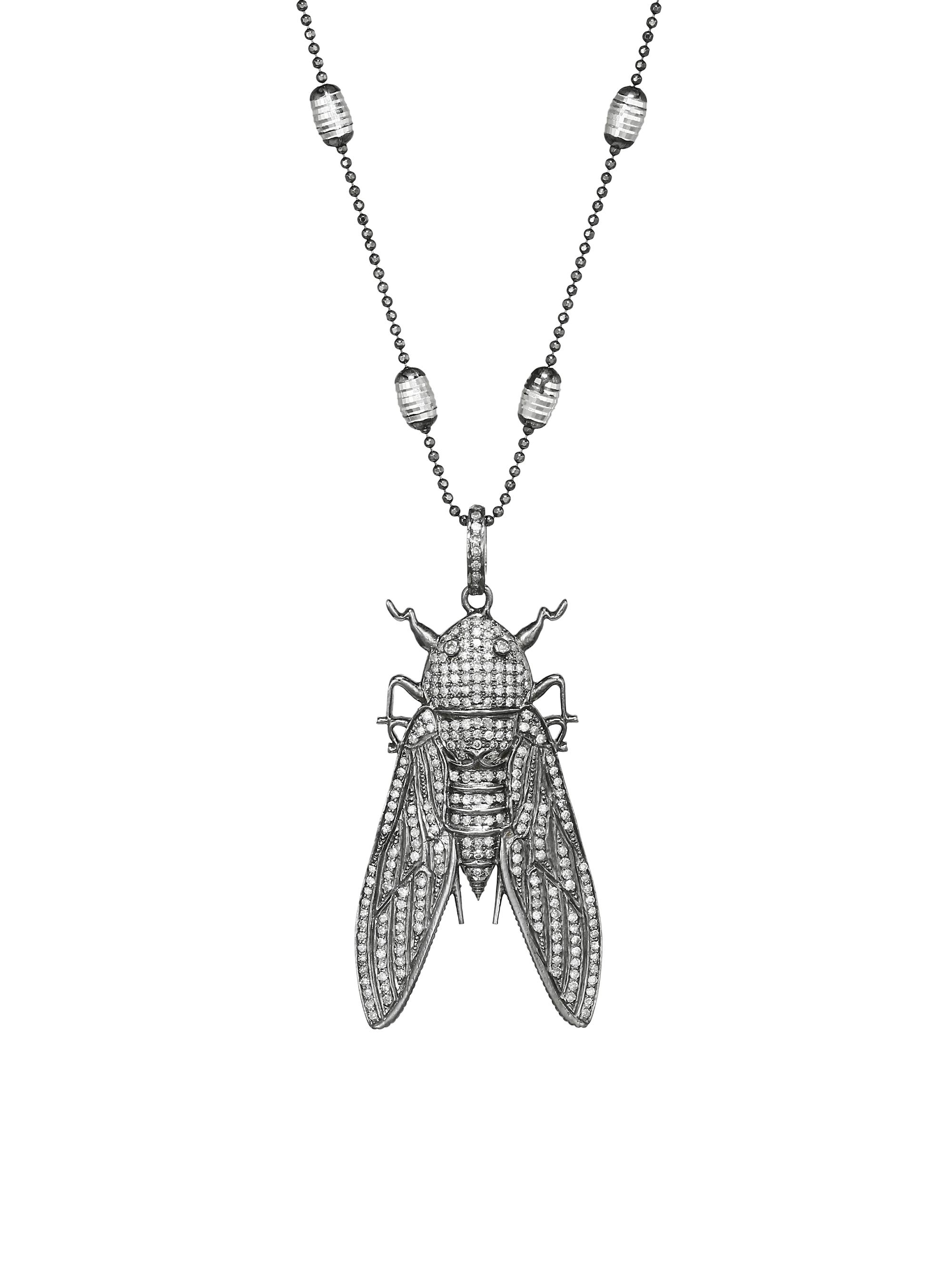 Nina Gilin Women's Diamond Bee Pendant Station Necklace - Silver