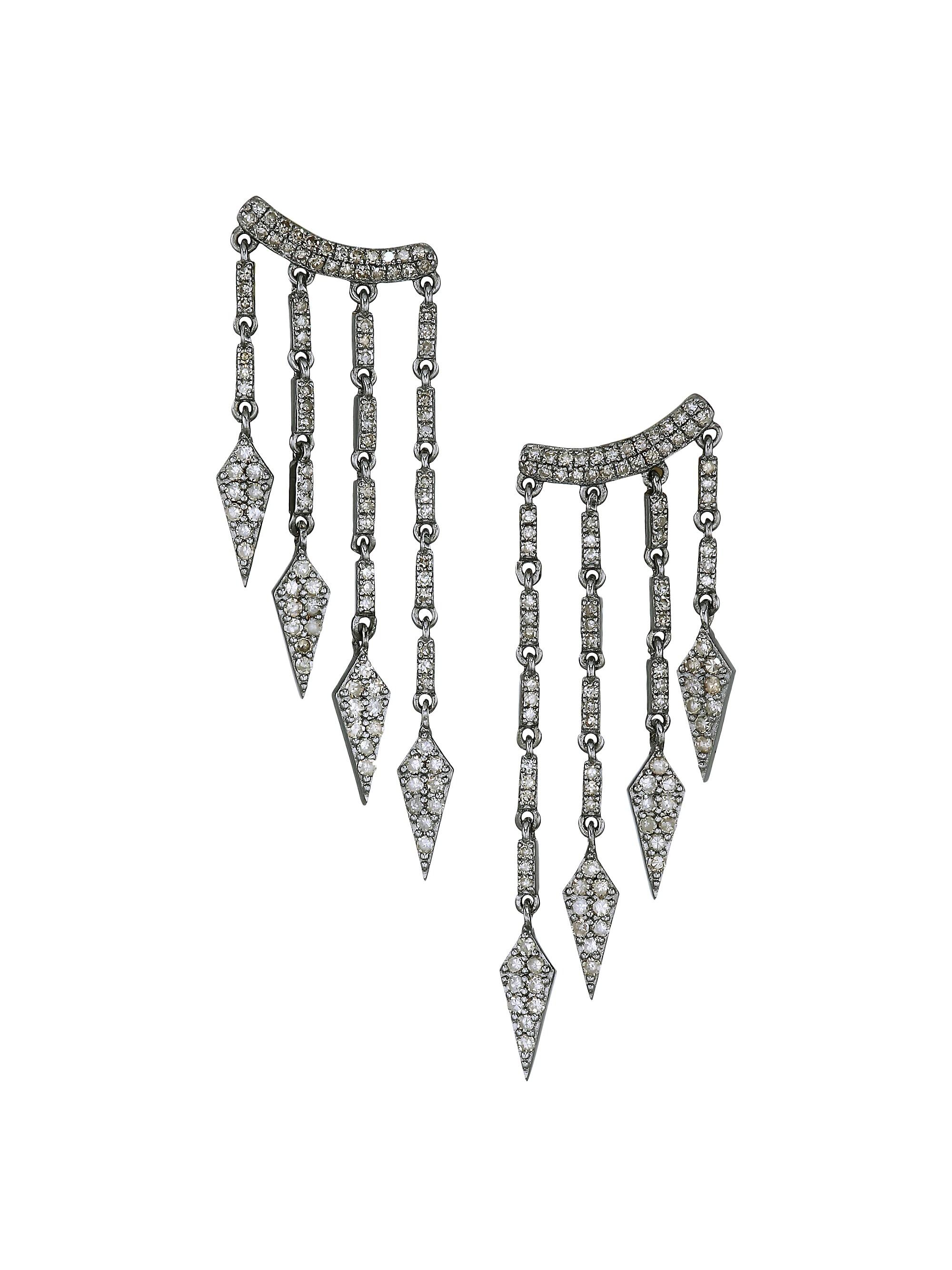 Nina Gilin Women's 14K Yellow Gold, Sterling Silver & Champagne Diamond Chandelier Drop Earrings - Silver