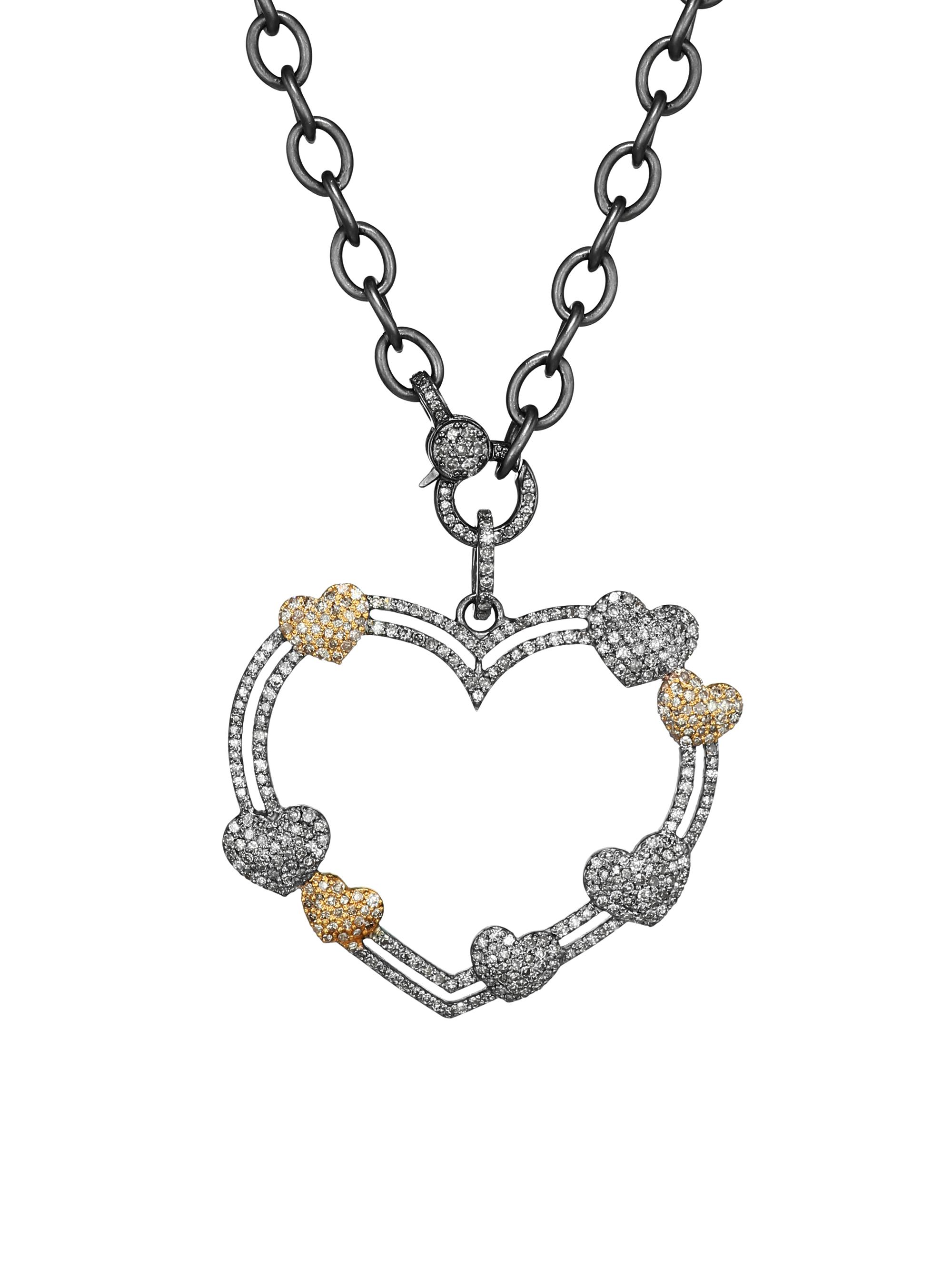 Nina Gilin Women's Tri-Tone & Diamond Heart Pendant Necklace - Silver